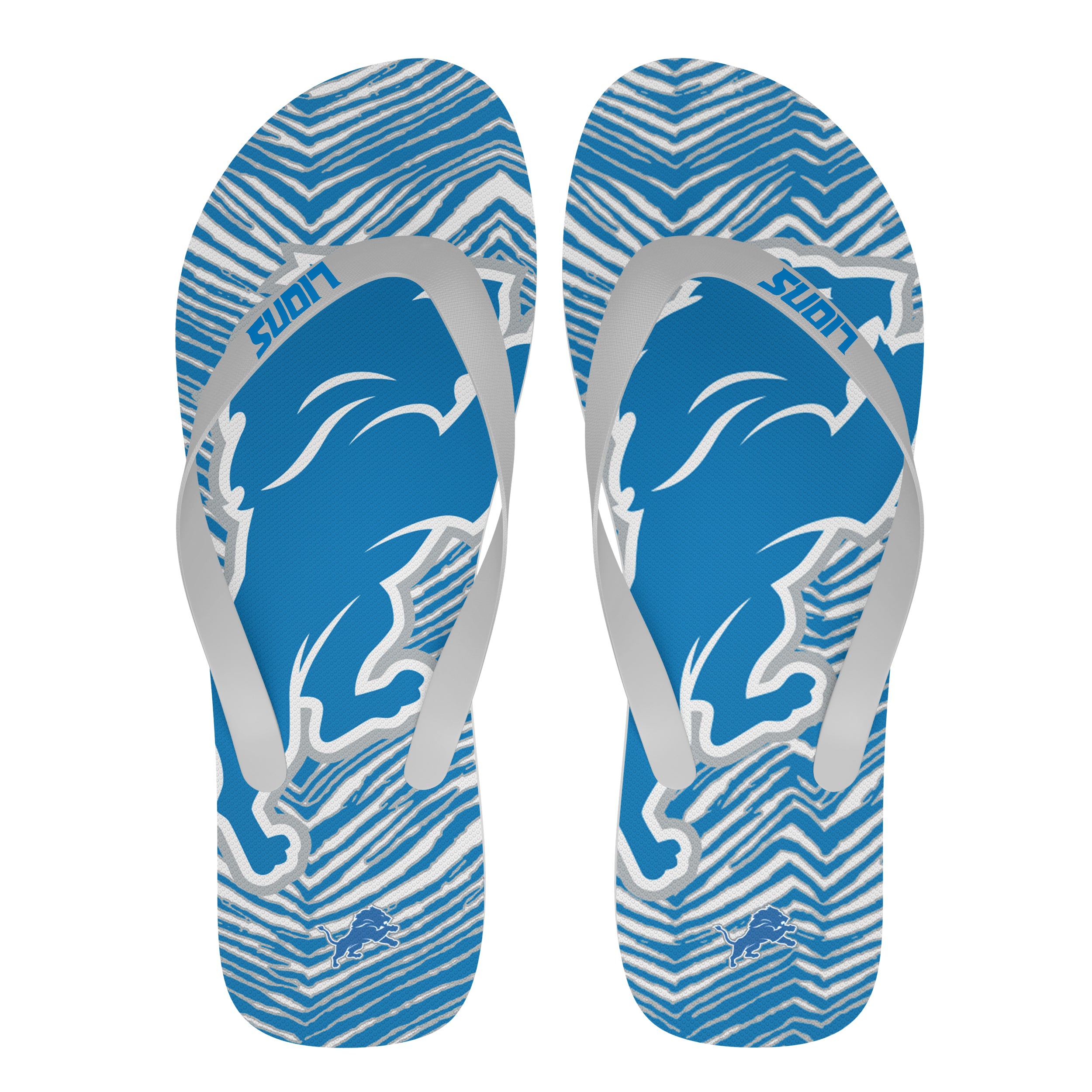 Zubaz NFL Detroit Lions Official Zebra Print Flip Flops, Unisex Team L
