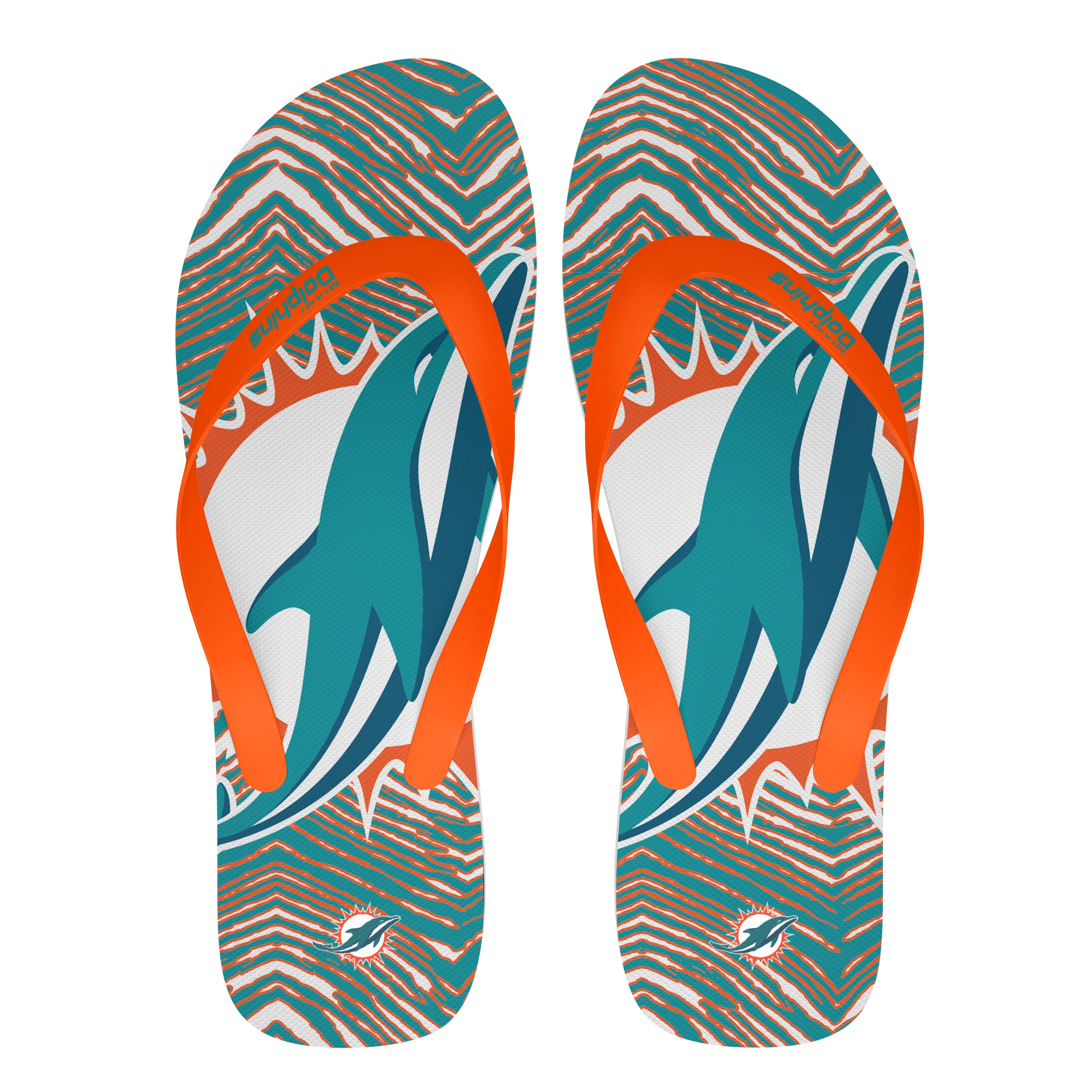 Zubaz NFL Miami Dolphins Official Zebra Print Flip Flops, Unisex Team