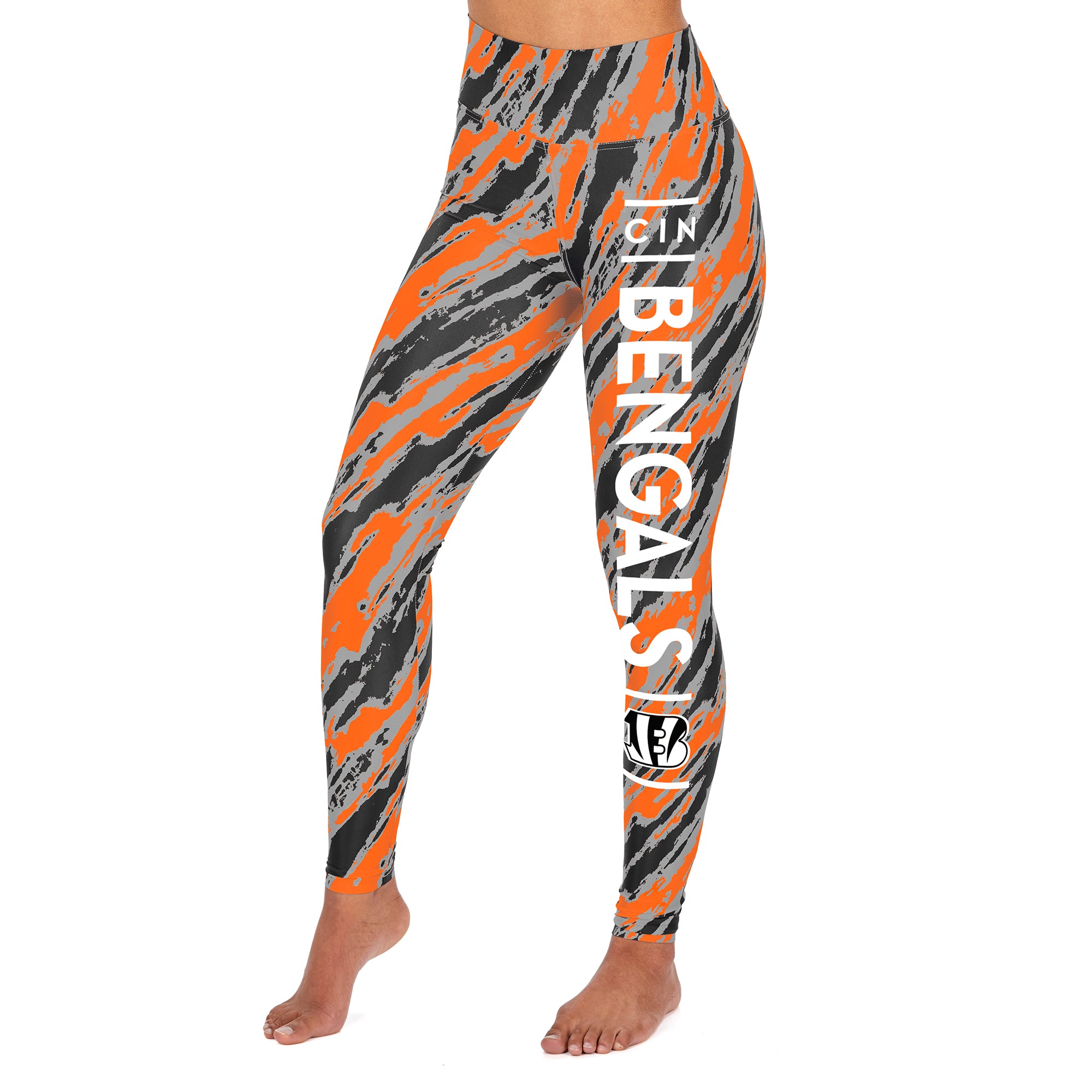 Zubaz NFL Women's Cincinnati Bengals Diagonal Streak Leggings