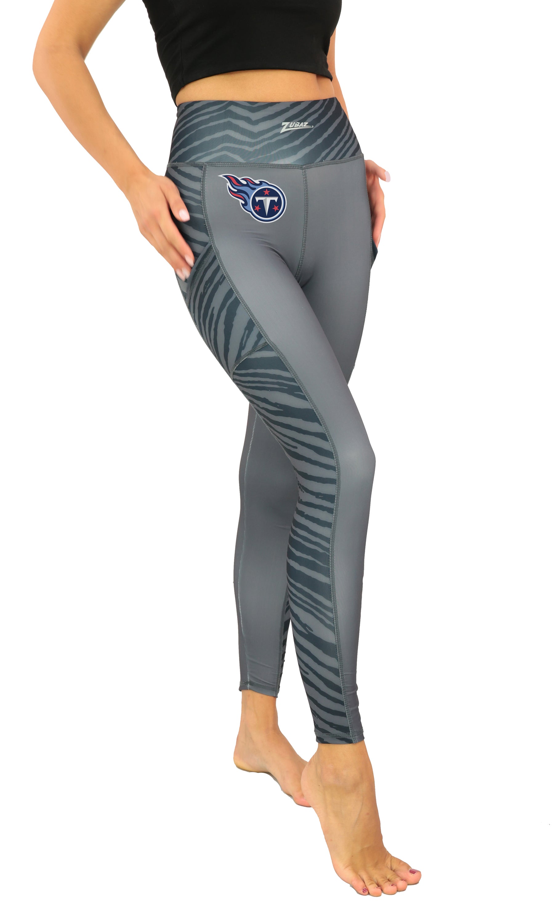 Zubaz NFL Women's Elevated Zebra Tonal Leggings, Tennessee Titans