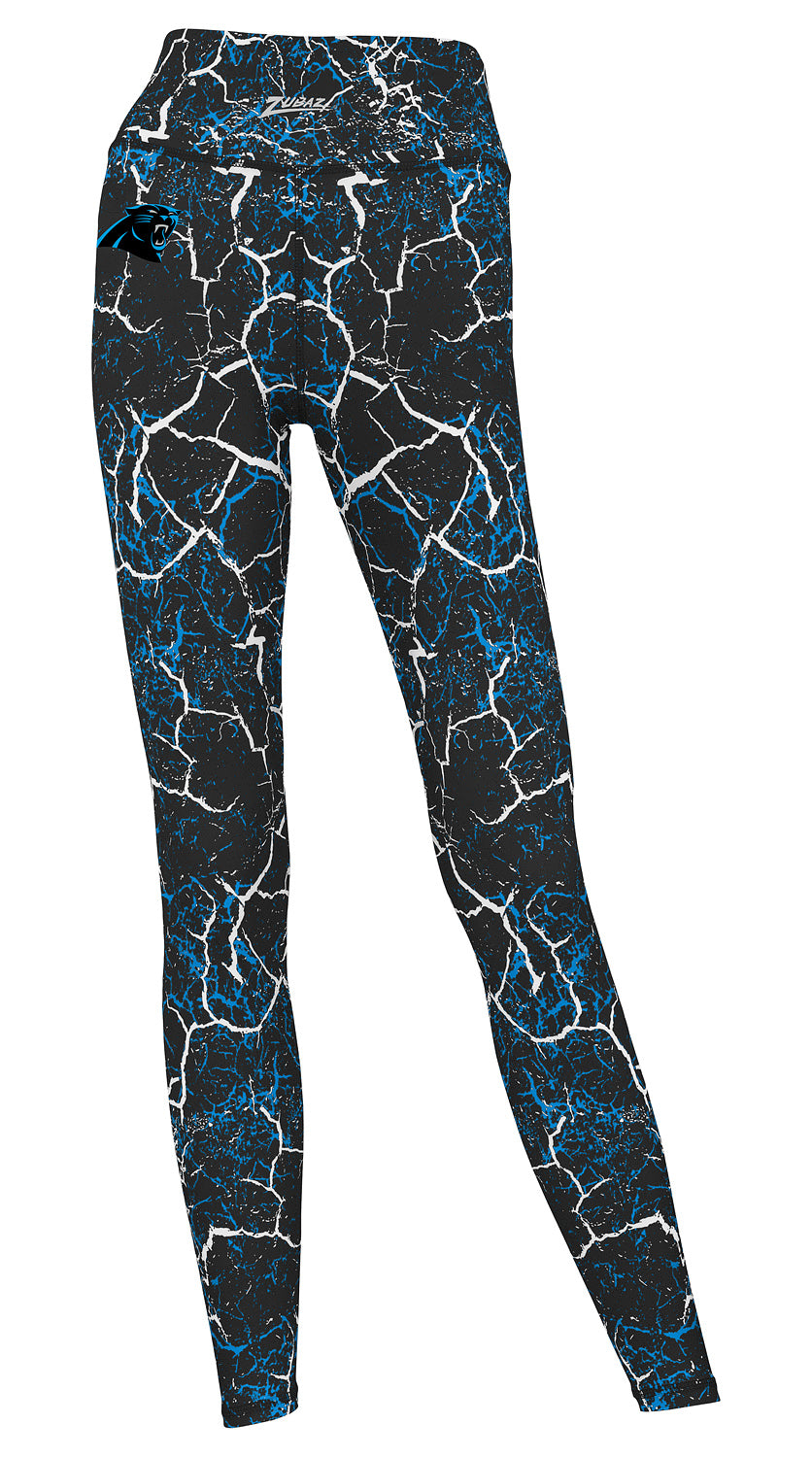Zubaz NFL Women's 2 Pack Zebra 2 Color And Marble Leggings with Pimary Logo, Carolina Panthers
