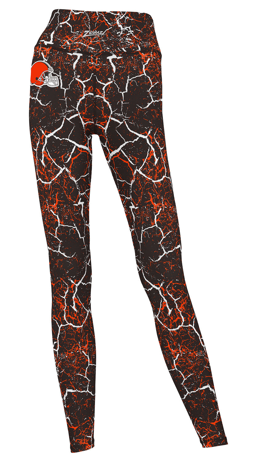 Zubaz NFL Women's 2 Pack Zebra 2 Color And Marble Leggings with Pimary Logo, Cleveland Browns