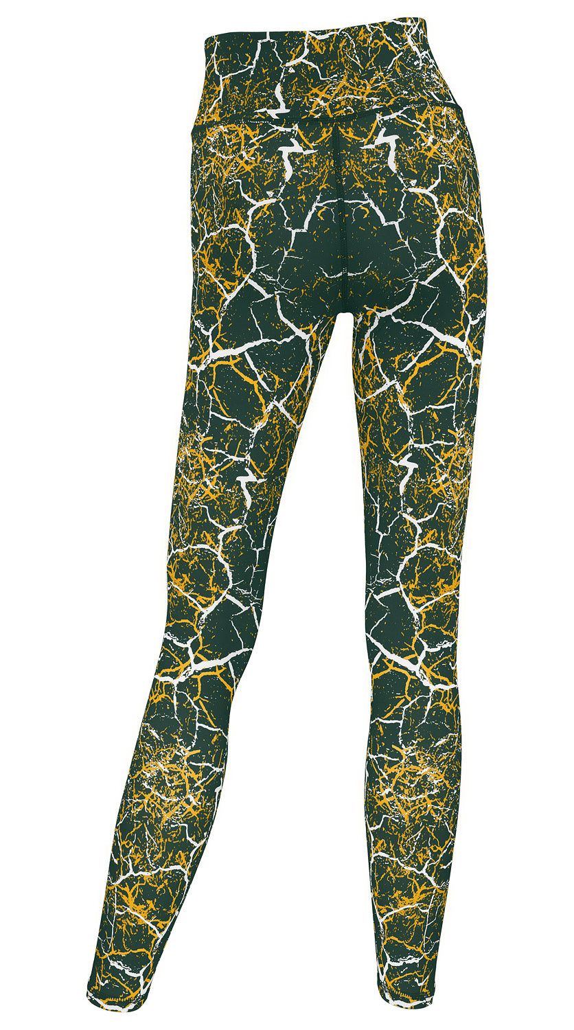 Zubaz NFL Women's 2 Pack Zebra 2 Color And Marble Leggings with Pimary Logo, Green Bay Packers