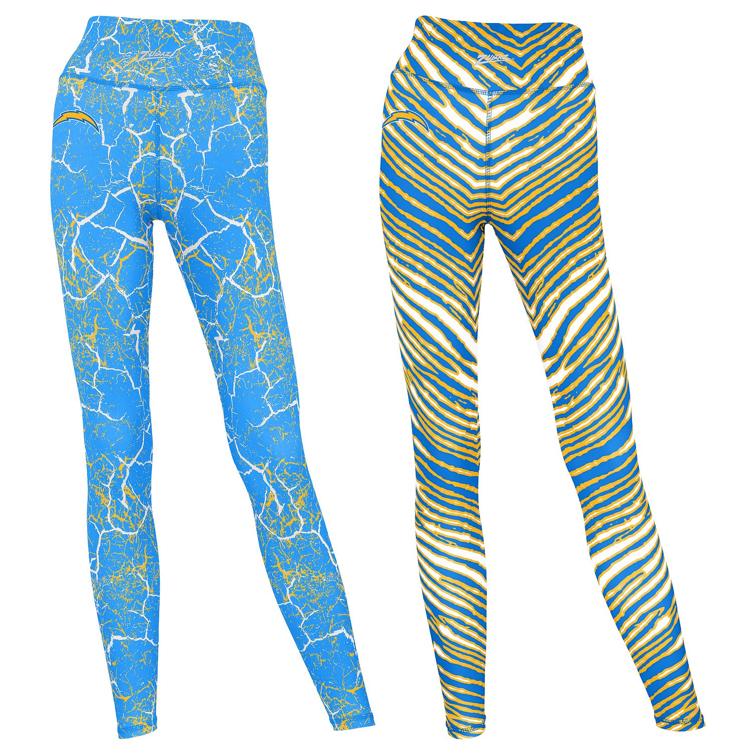 Zubaz NFL Women's 2 Pack Zebra 2 Color And Marble Leggings with Pimary Logo, Los Angeles Chargers