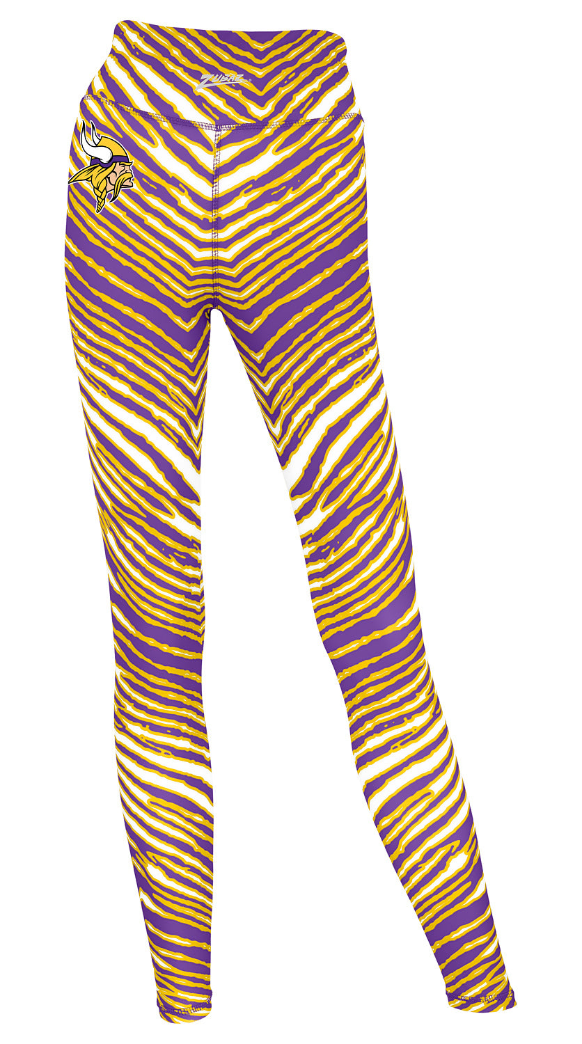 Zubaz NFL Women's 2 Pack Zebra 2 Color And Marble Leggings with Pimary Logo, Minnesota Vikings
