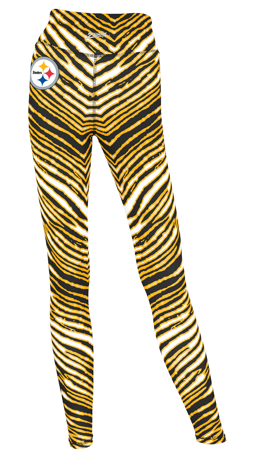 Zubaz NFL Women's 2 Pack Zebra 2 Color And Marble Leggings with Pimary Logo, Pittsburgh Steelers