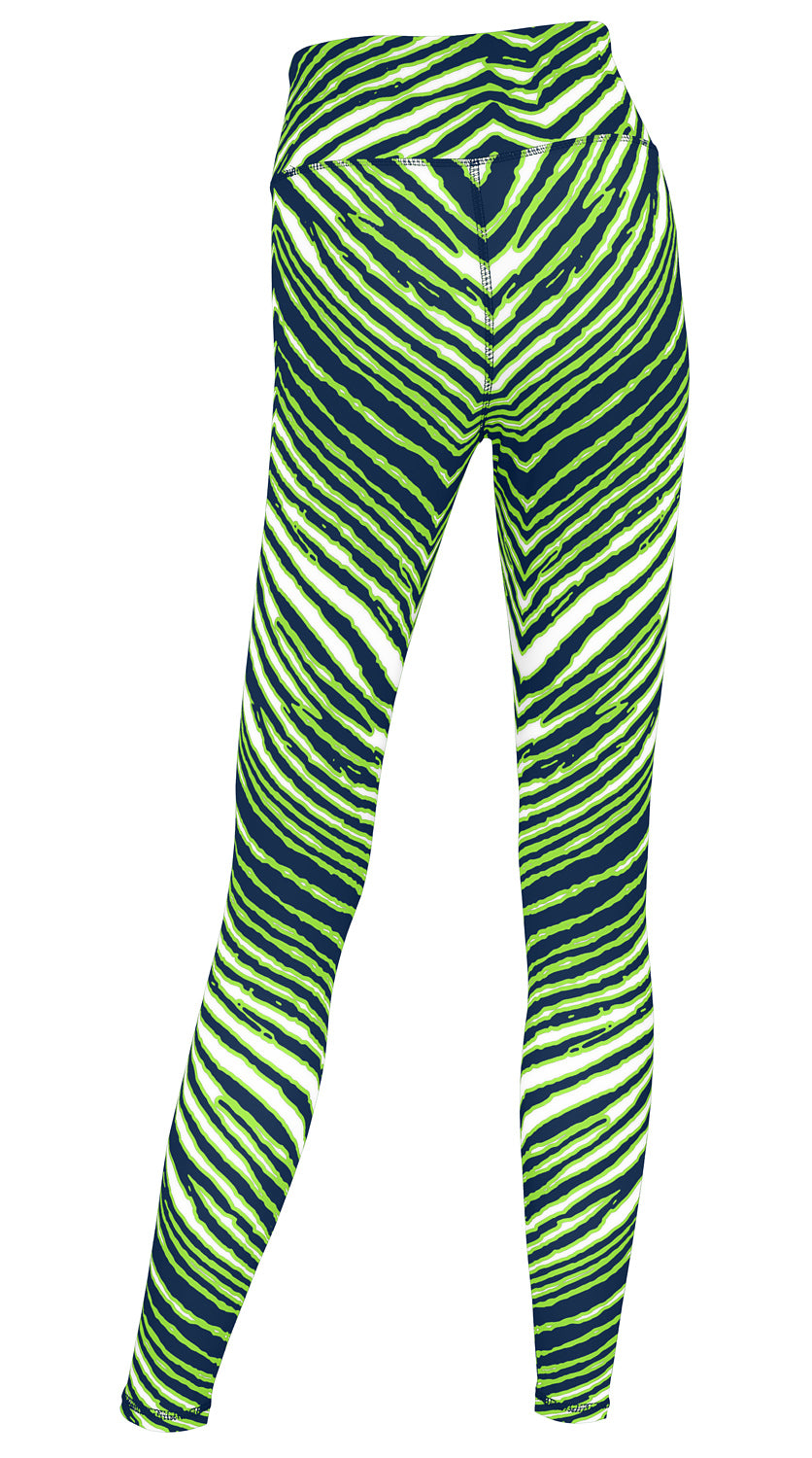 Zubaz NFL Women's 2 Pack Zebra 2 Color And Marble Leggings with Pimary Logo, Seattle Seahawks