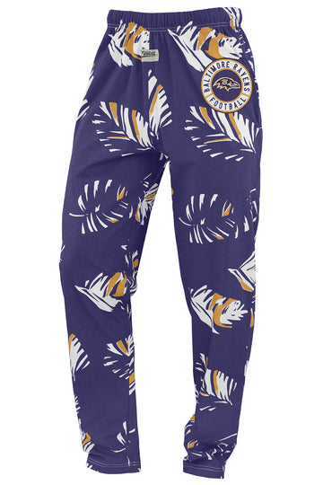 Zubaz NFL Adult Unisex Z88 Embroidered Leaf 3 Color Pants, Baltimore Ravens