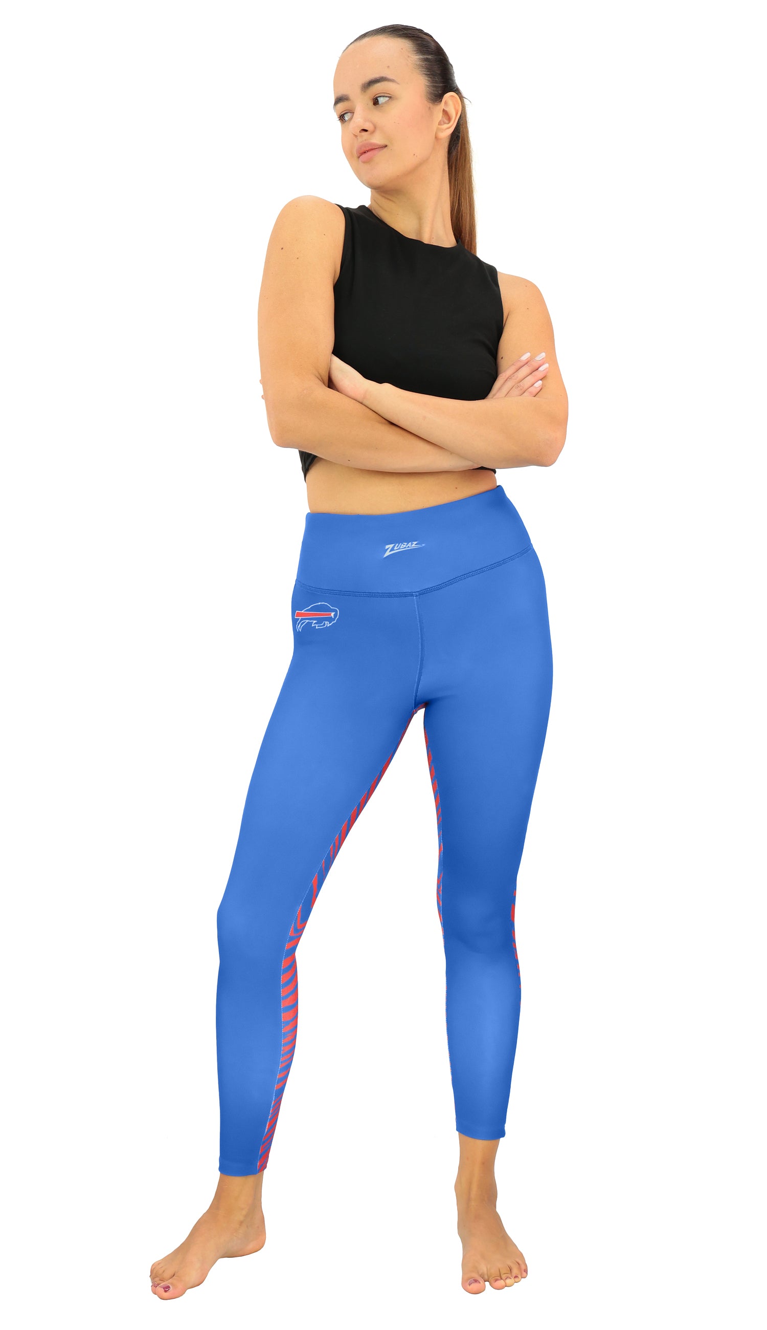 Zubaz NFL Women's 2 Color Zebra Fleece Lined Leggings, Buffalo Bills