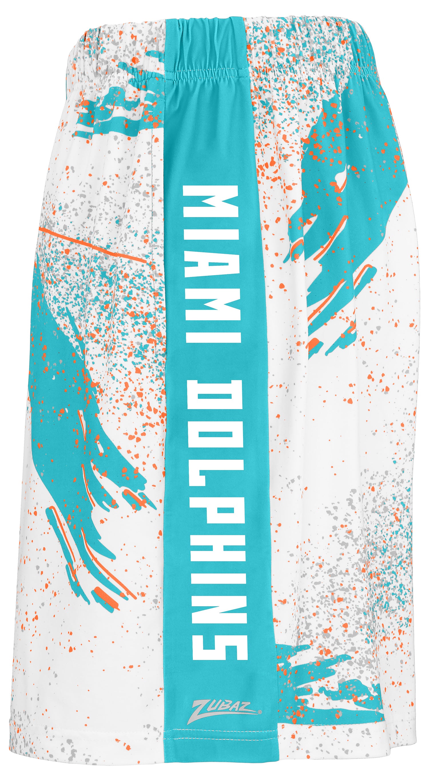Zubaz NFL Men's 7in Confetti Overtime Block Text Shorts, Miami Dolphin