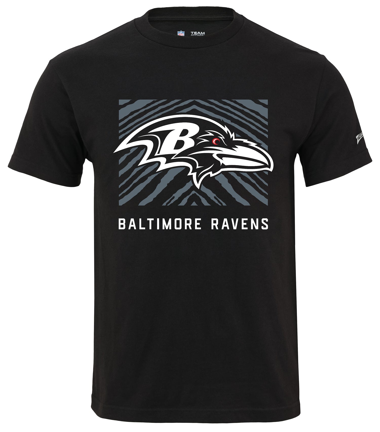 Zubaz NFL Unisex Cotton Heavyweight Short Sleeve T-shirt Black With Grey Tonal Tunnel Logo, Baltimore Ravens