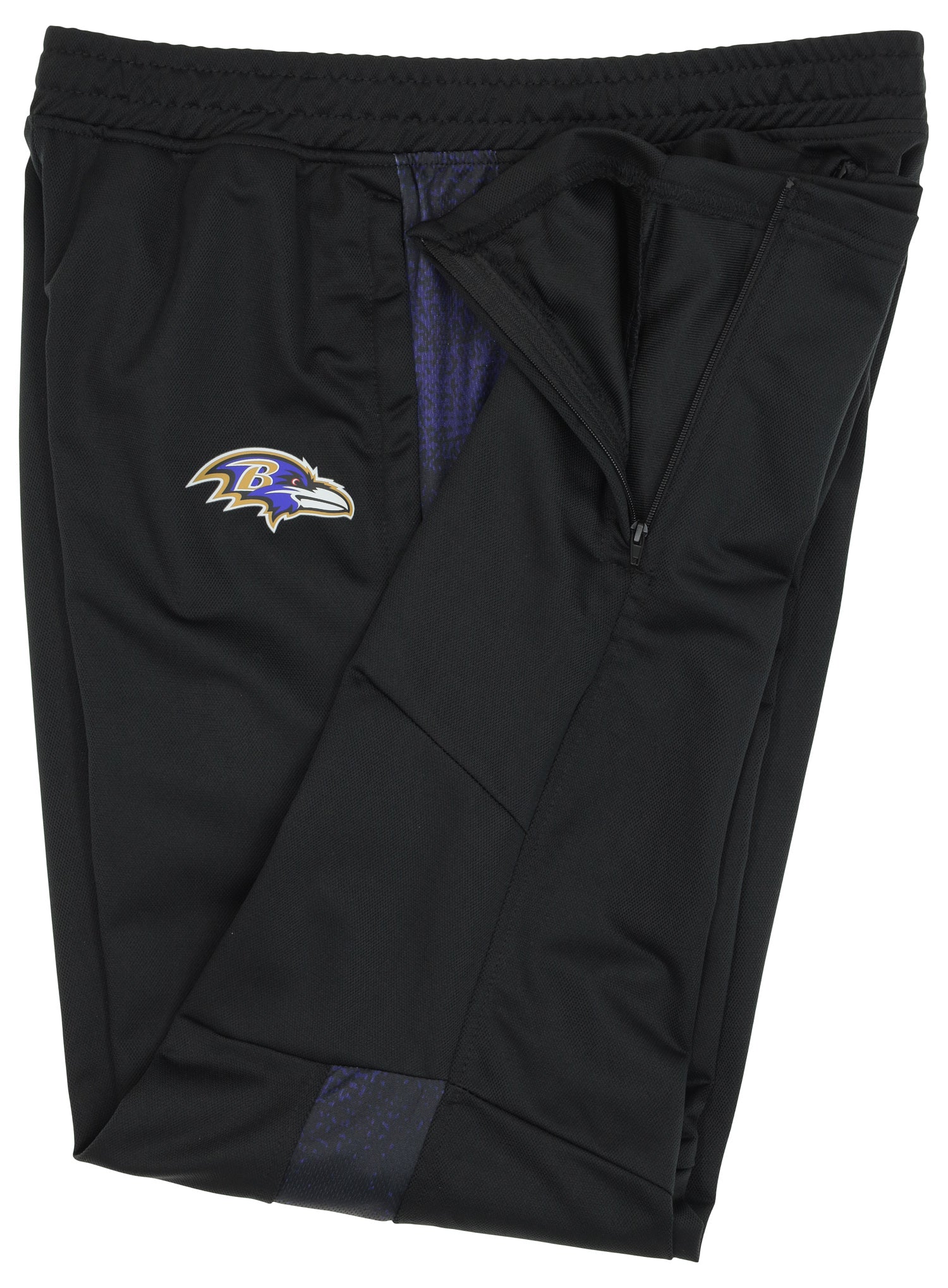 Zubaz NFL Mens Baltimore Ravens Solid Black Track Pants w/ Static Half