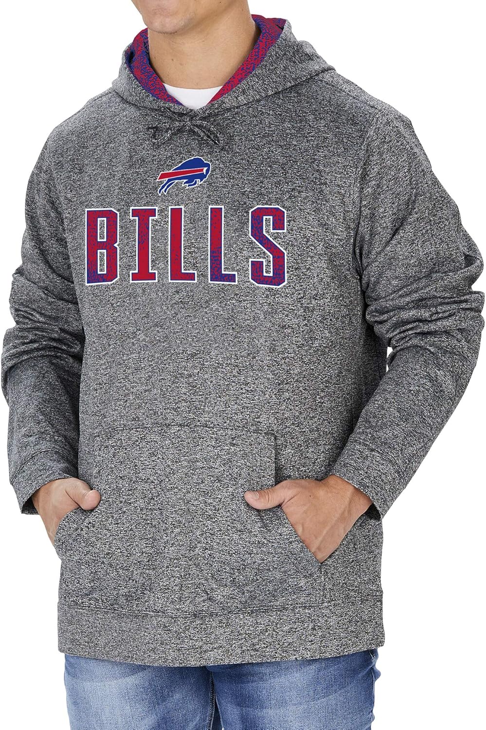 Zubaz NFL Mens Buffalo Bills Heather Gray Hood w/ TC Static Hood Liner & Graphic