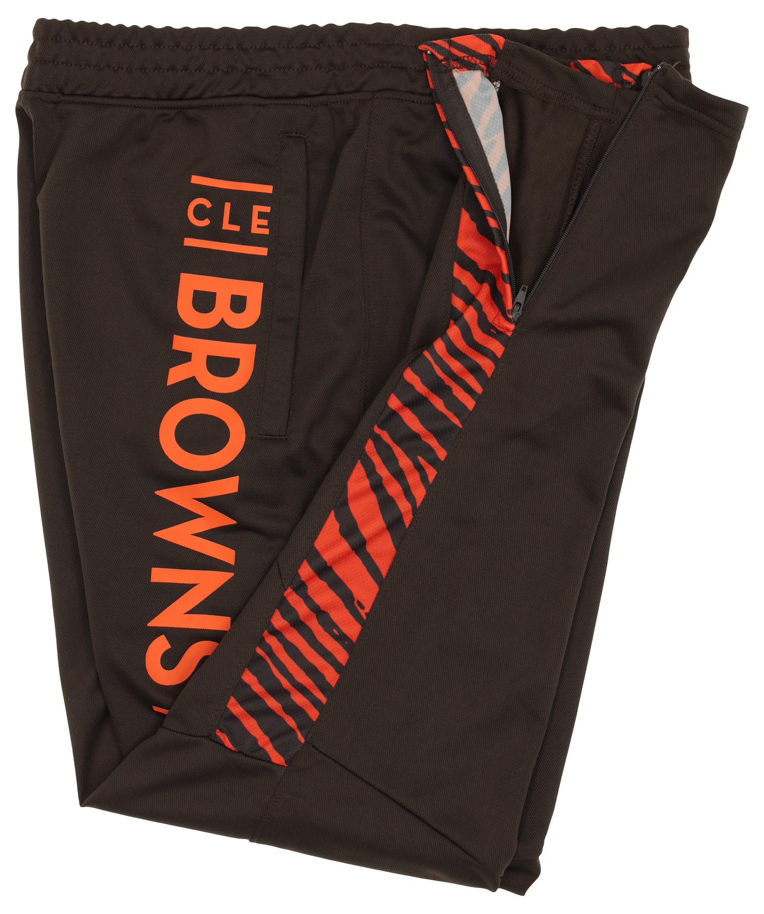 Zubaz NFL Mens Cleveland Browns Brown Track Pants w/ Brown/Fire Orange 2-Color Zebra Lower Panels