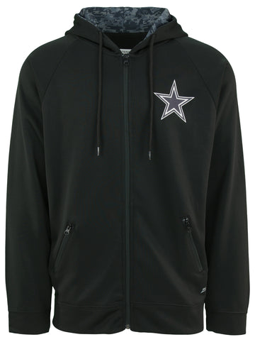 Zubaz NFL Mens Dallas Cowboys Black Full Zip Hood w/ Digital Camo Hood Detail