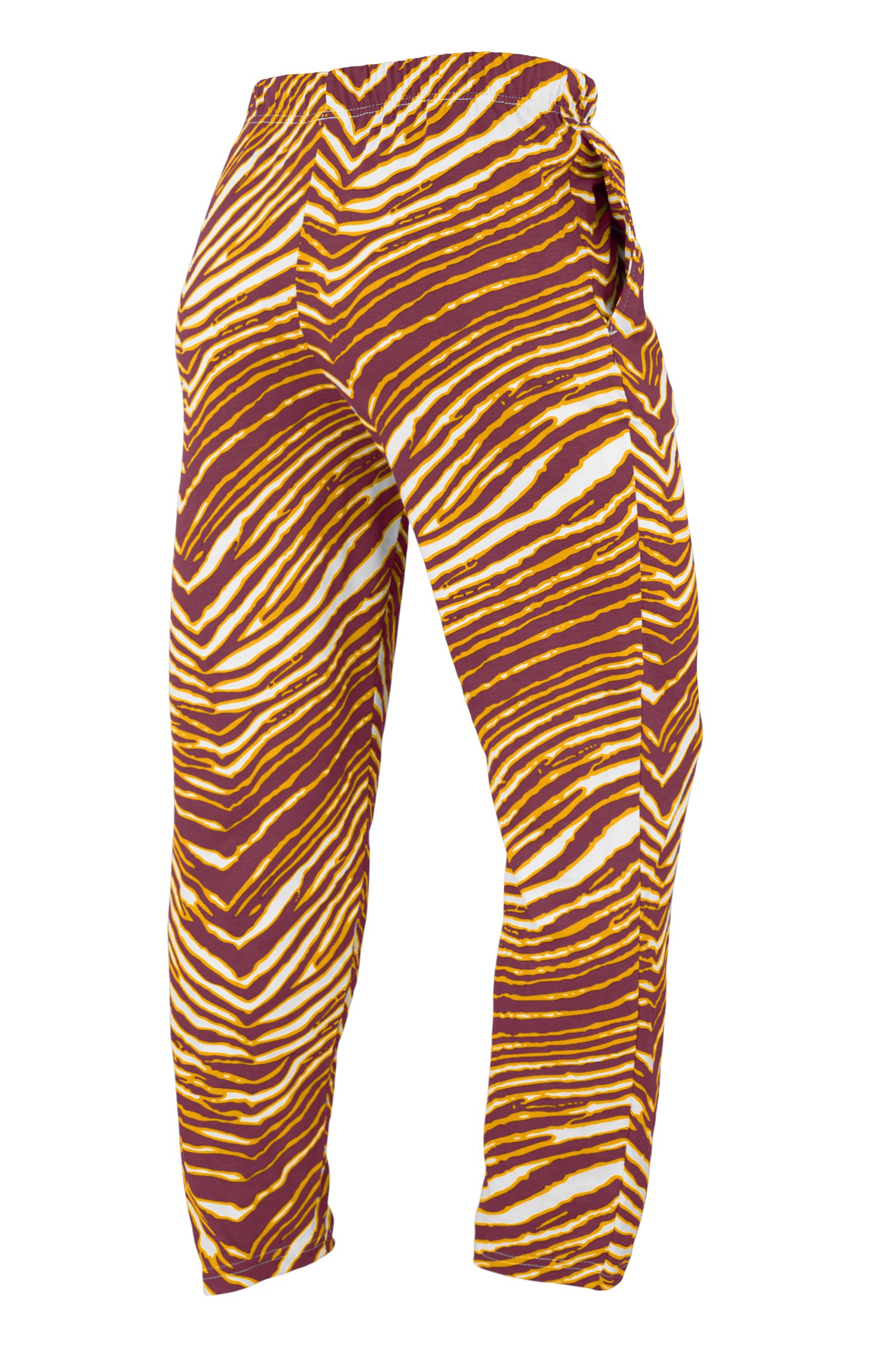 Zubaz NFL Mens Washington Commanders Maroon/Gold Zebra Pants Left Hip Logo