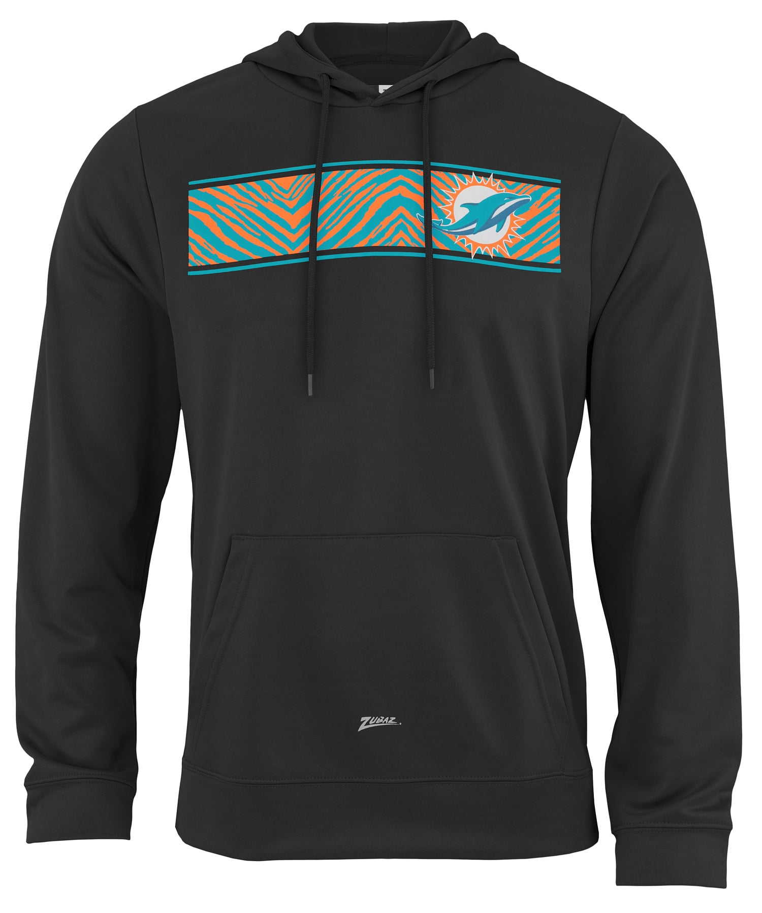 Zubaz NFL Mens Miami Dolphins Zebra Logo Graphic Black Hoodie