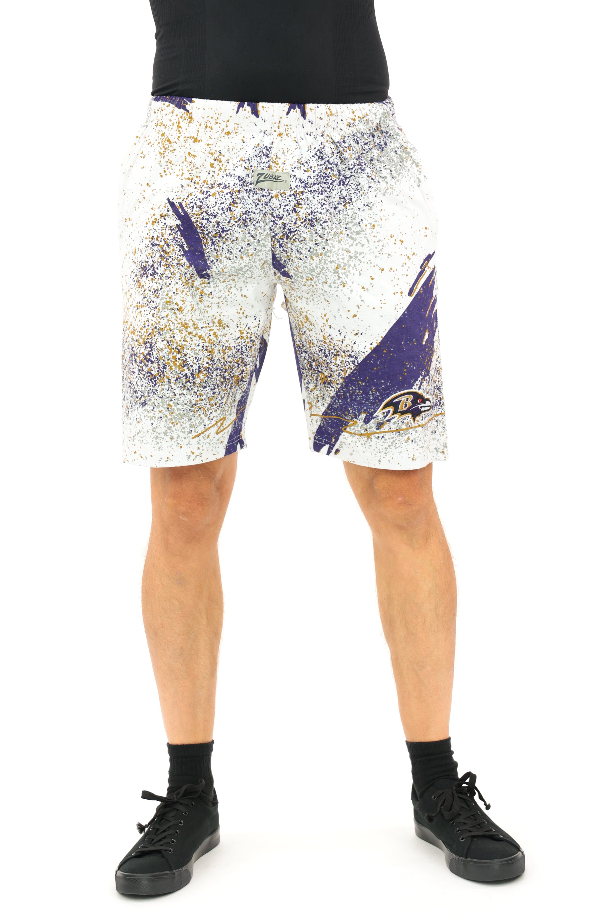 Zubaz NFL Adult Unisex Z88 Embroidered Confetti 3 Team Color Shorts, Baltimore Ravens