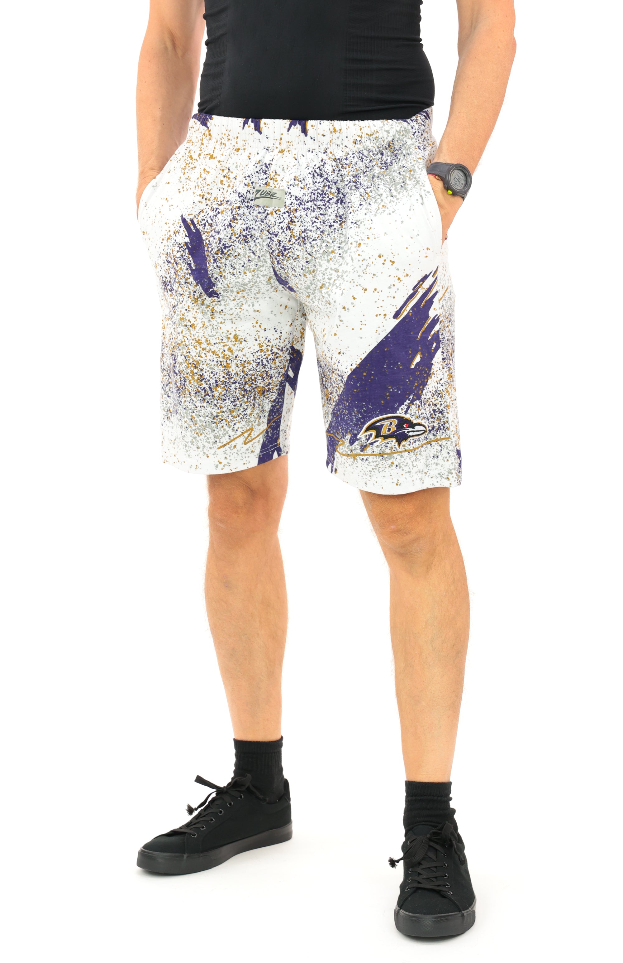 Zubaz NFL Adult Unisex Z88 Embroidered Confetti 3 Team Color Shorts, Baltimore Ravens