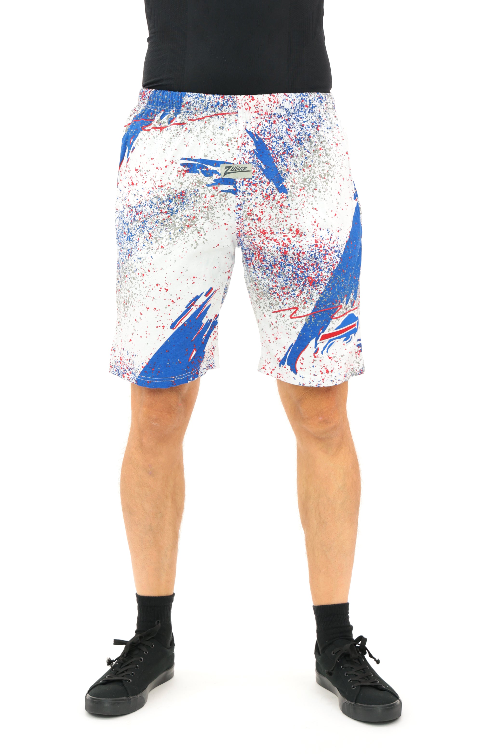 Zubaz NFL Adult Unisex Z88 Embroidered Confetti 3 Team Color Shorts, Buffalo Bills