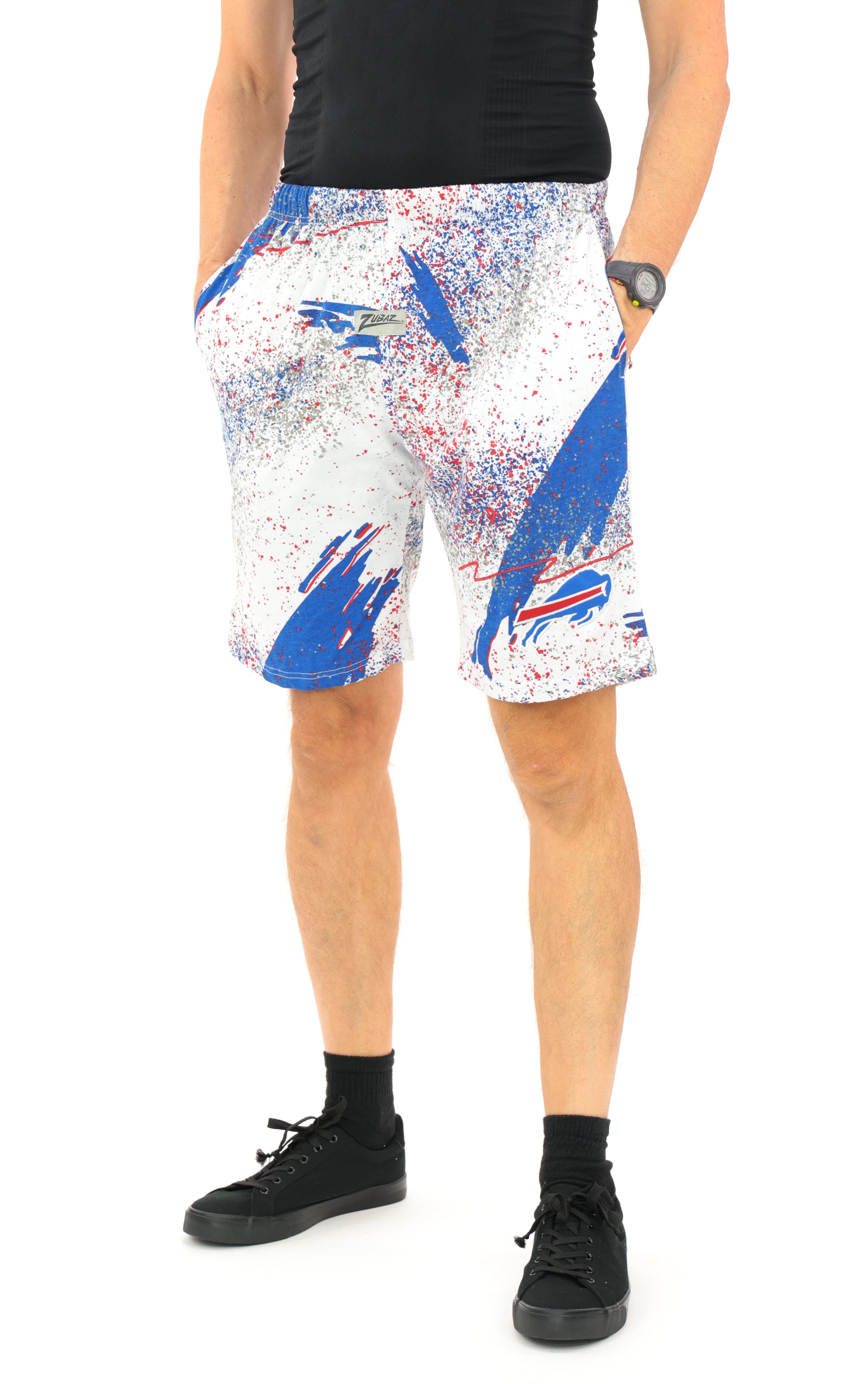 Zubaz NFL Adult Unisex Z88 Embroidered Confetti 3 Team Color Shorts, Buffalo Bills