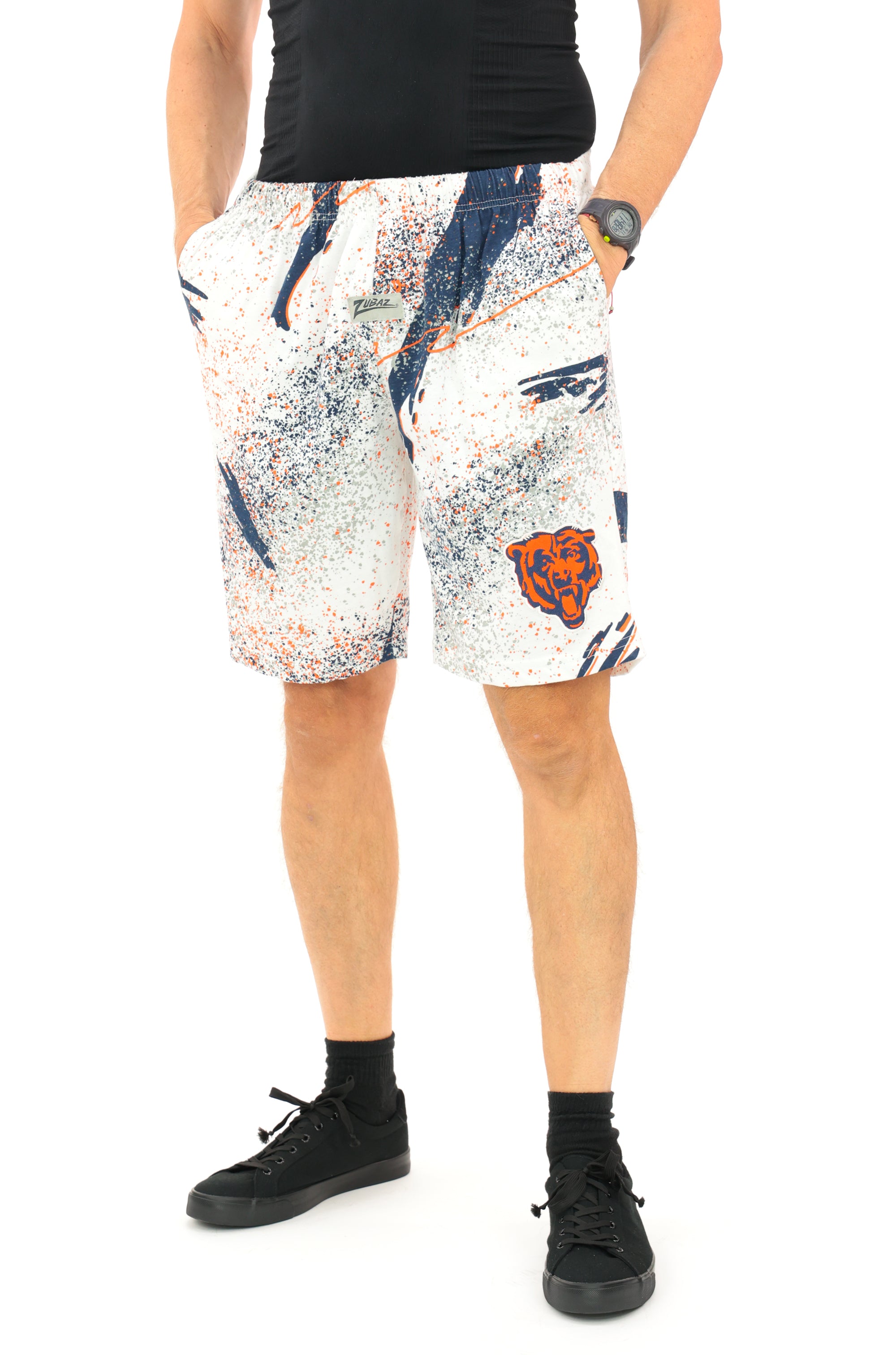 Zubaz NFL Adult Unisex Z88 Embroidered Confetti 3 Team Color Shorts, Chicago Bears