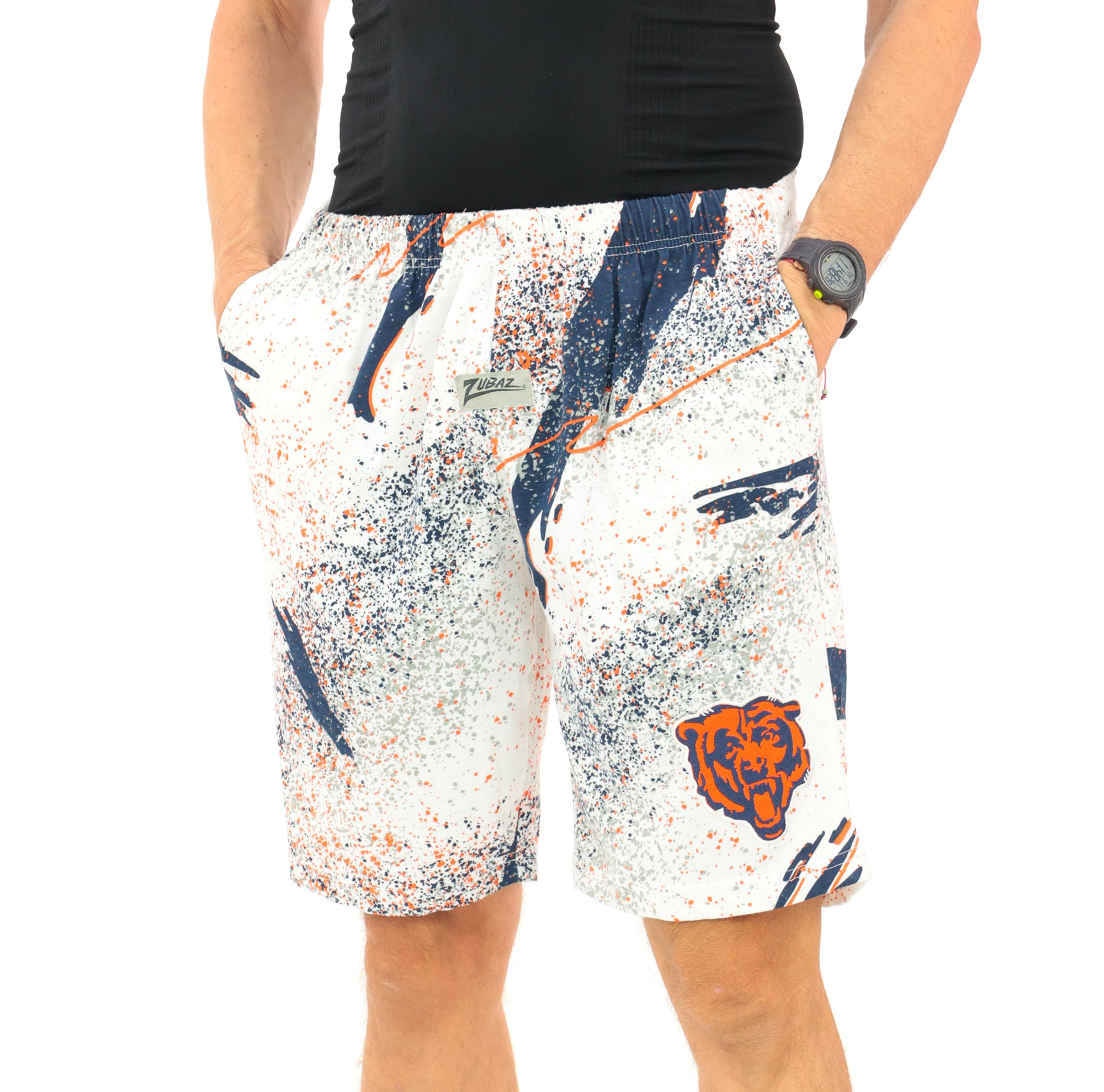 Zubaz NFL Adult Unisex Z88 Embroidered Confetti 3 Team Color Shorts, Chicago Bears