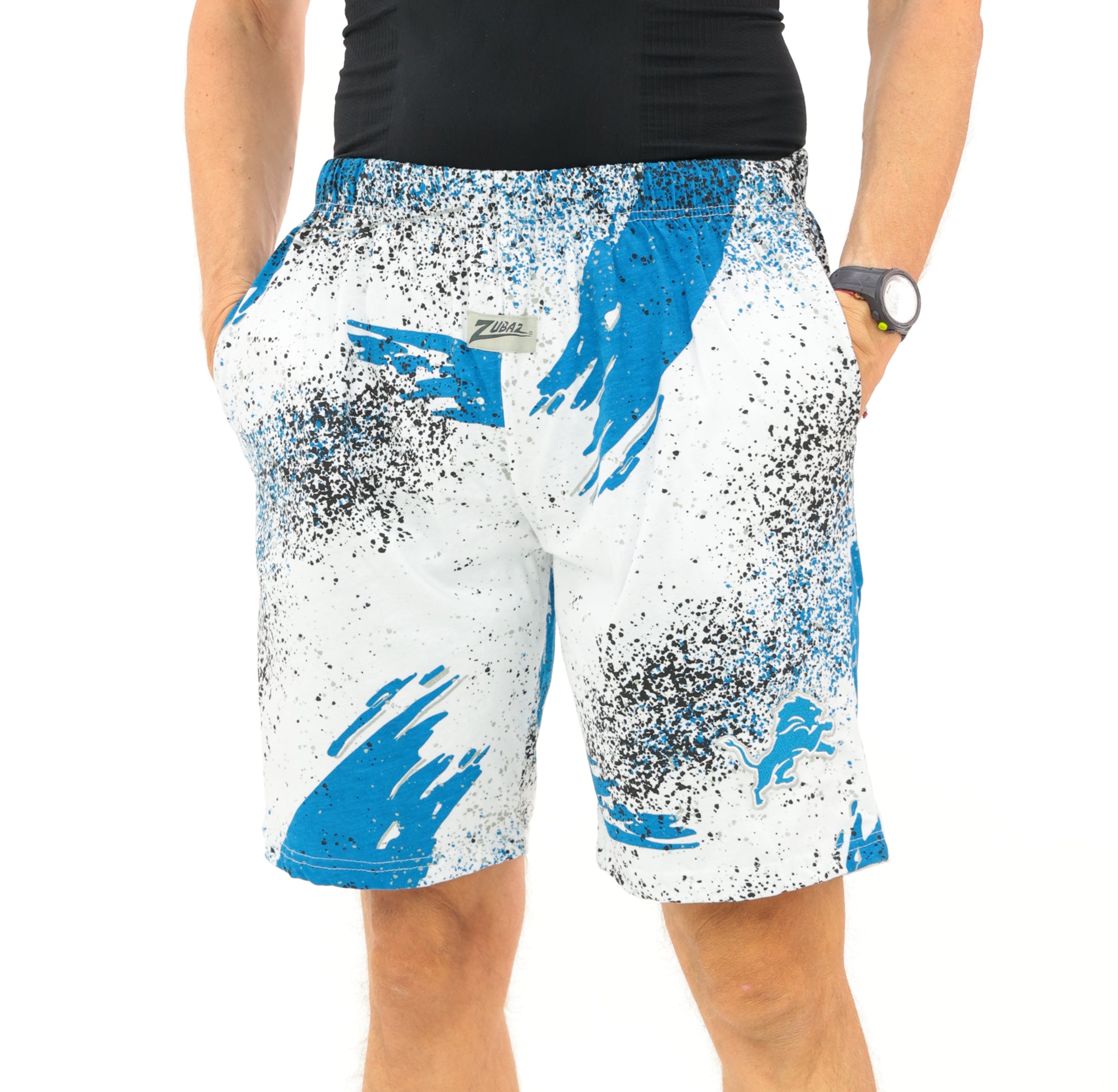 Zubaz NFL Adult Unisex Z88 Embroidered Confetti 3 Team Color Shorts, Detroit Lions