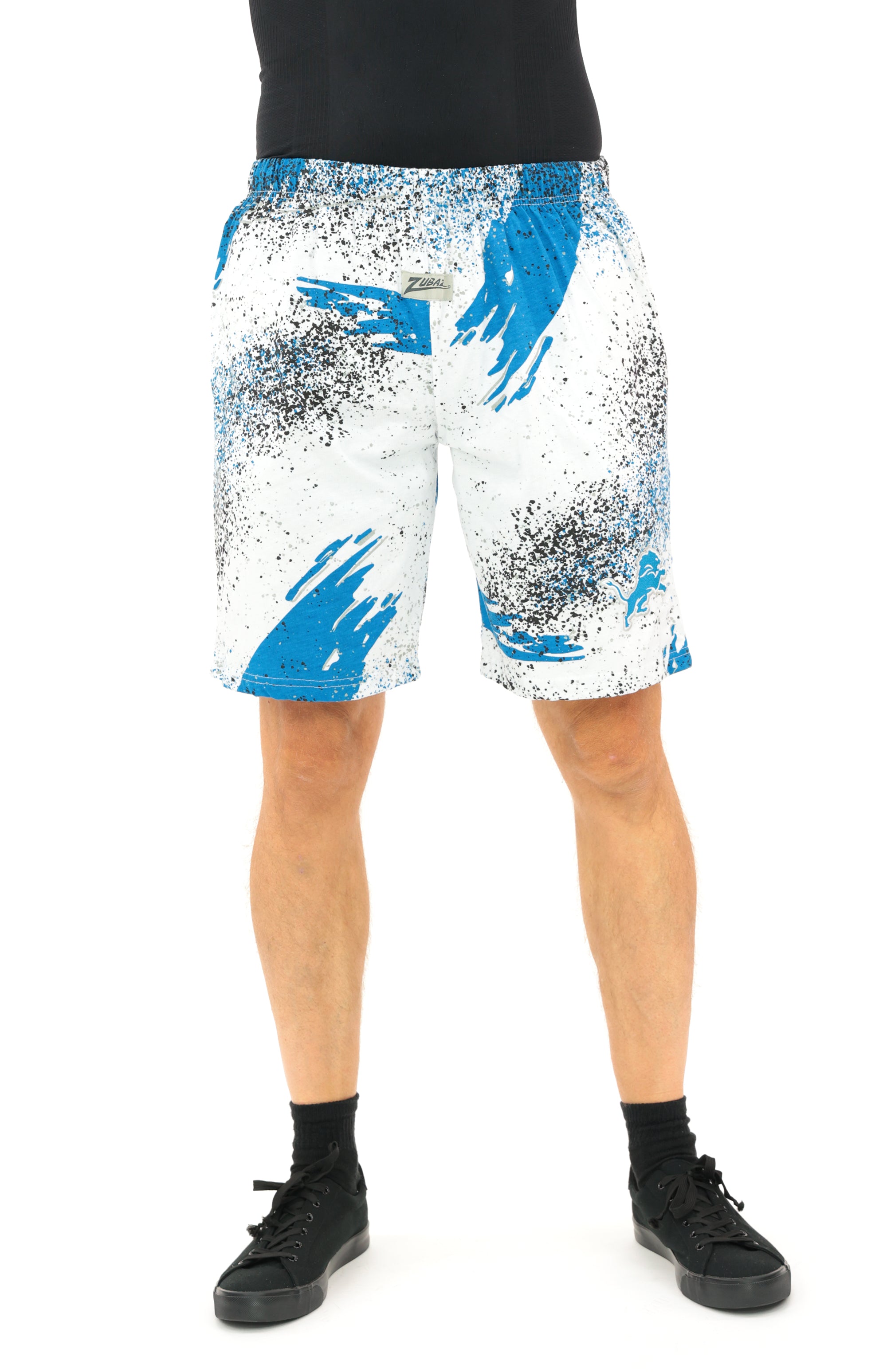 Zubaz NFL Adult Unisex Z88 Embroidered Confetti 3 Team Color Shorts, Detroit Lions