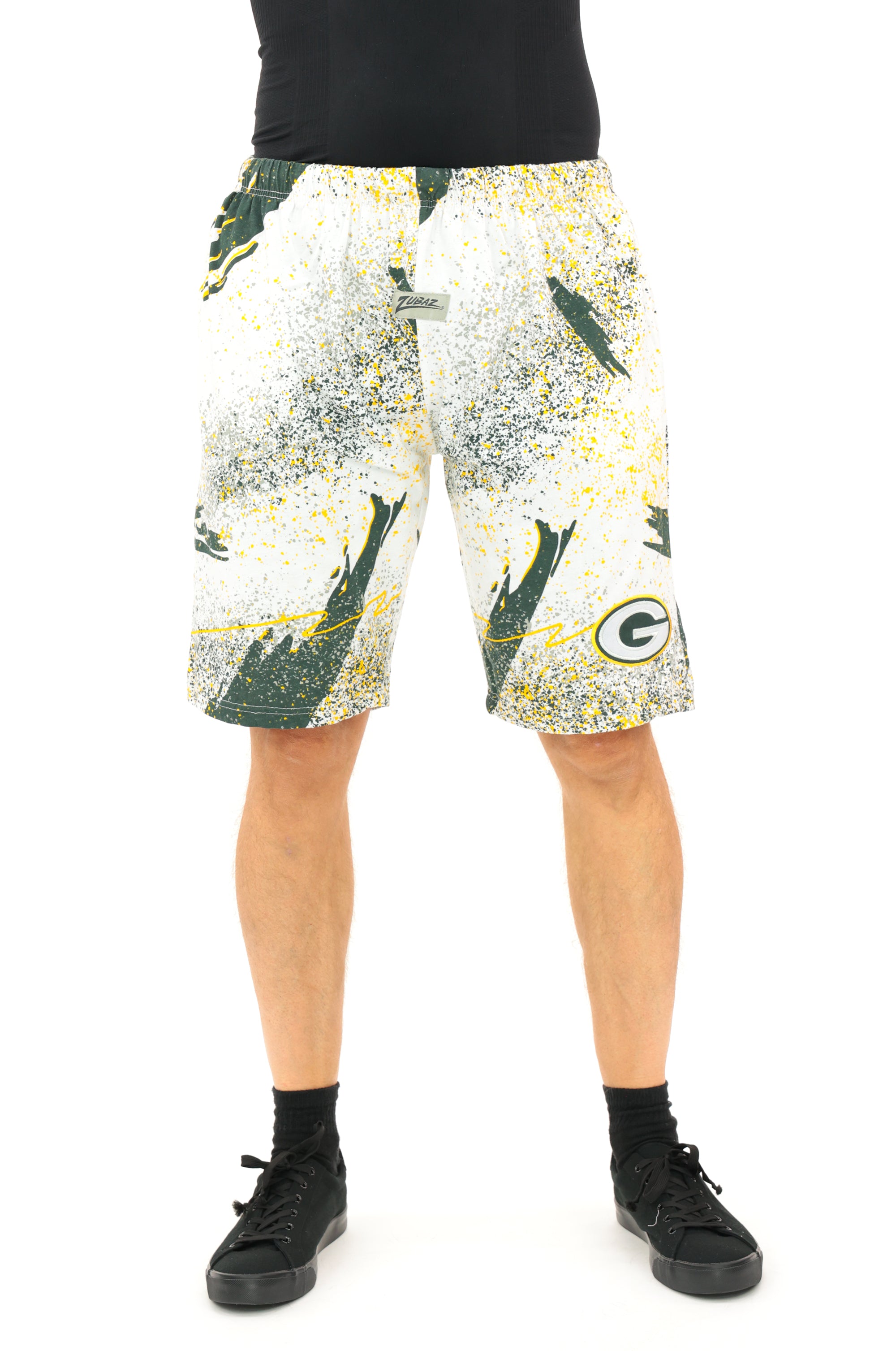 Zubaz NFL Adult Unisex Z88 Embroidered Confetti 3 Team Color Shorts, Green Bay Packers