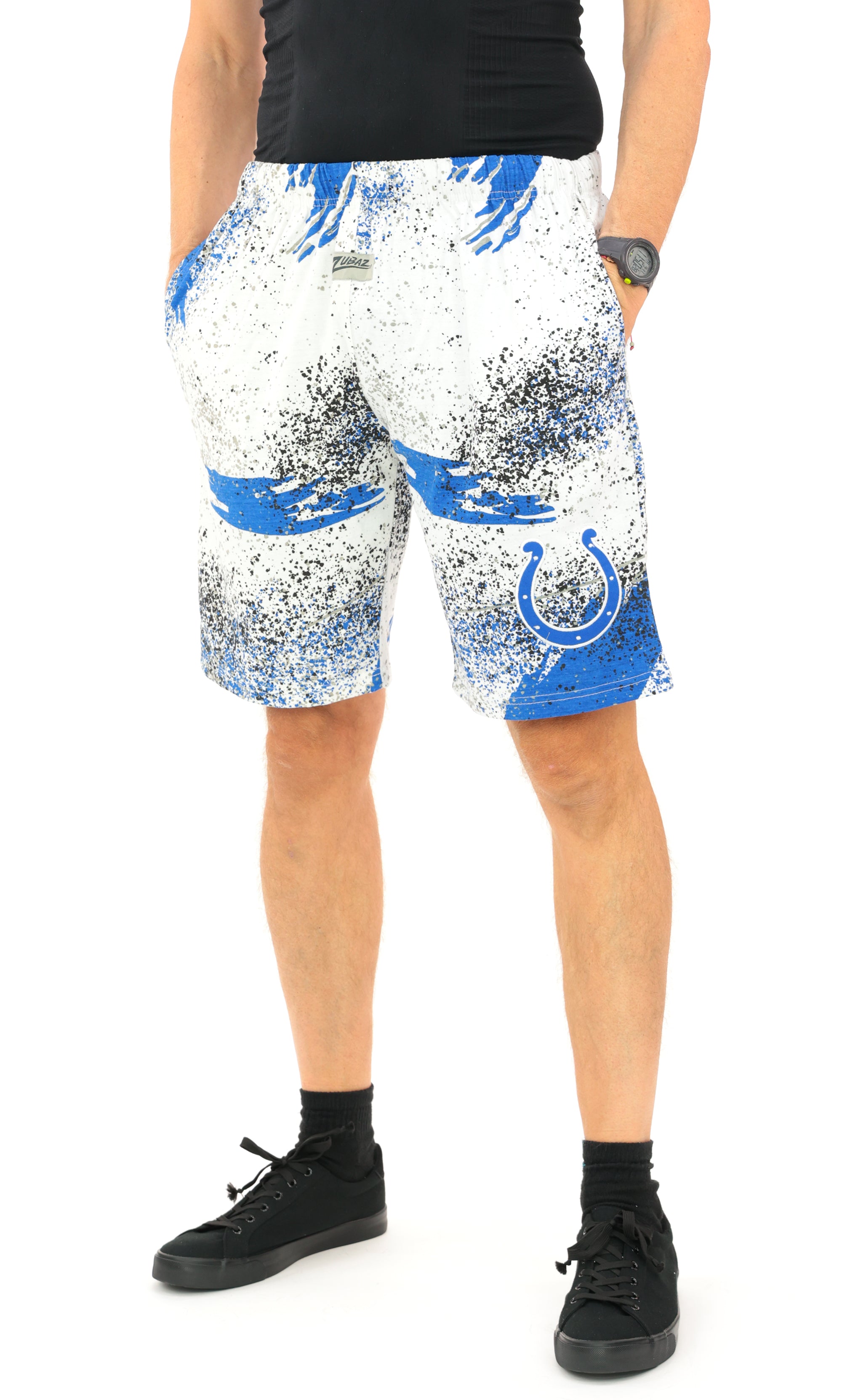 Zubaz NFL Adult Unisex Z88 Embroidered Confetti 3 Team Color Shorts, Indianapolis Colts