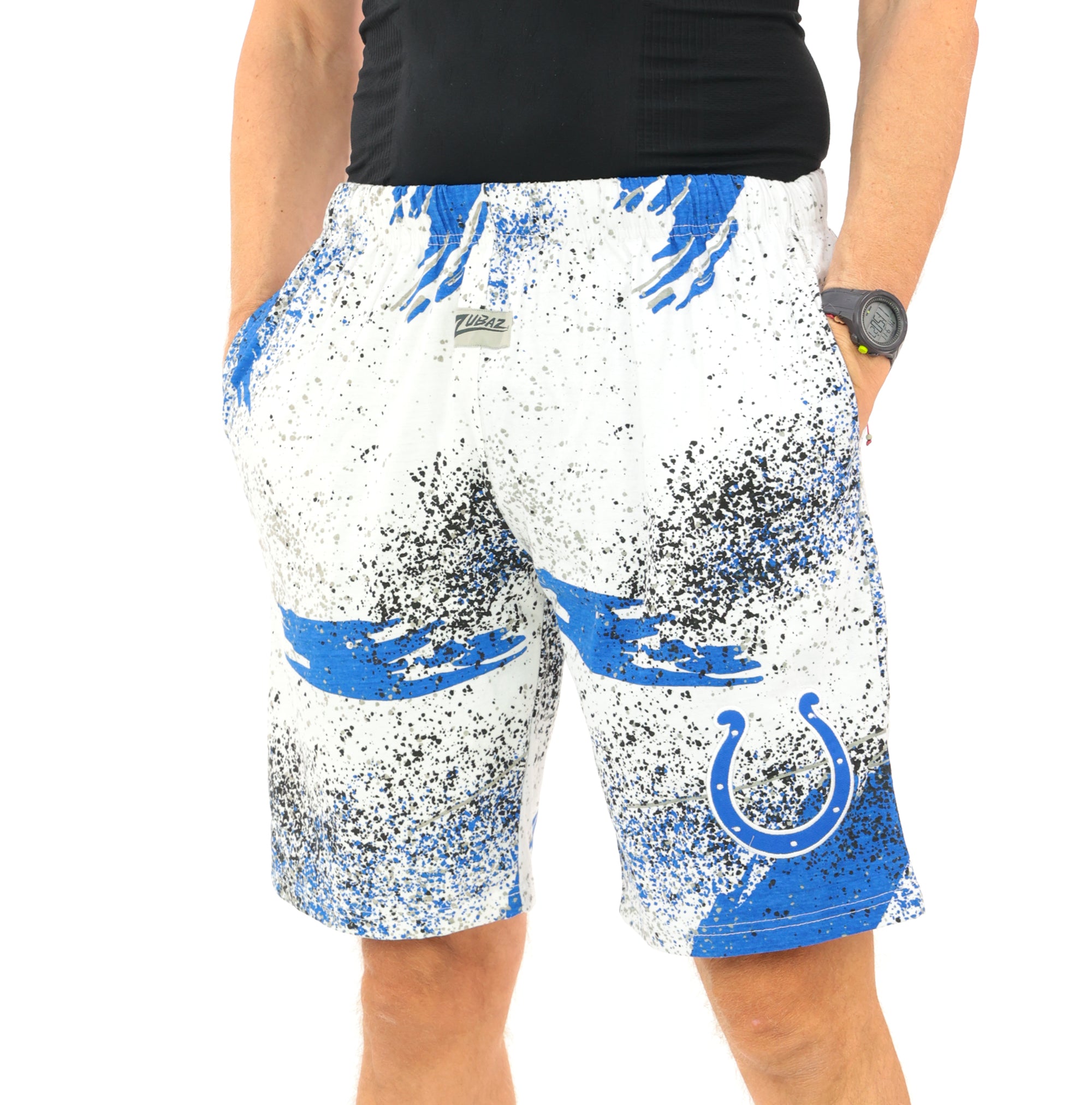Zubaz NFL Adult Unisex Z88 Embroidered Confetti 3 Team Color Shorts, Indianapolis Colts