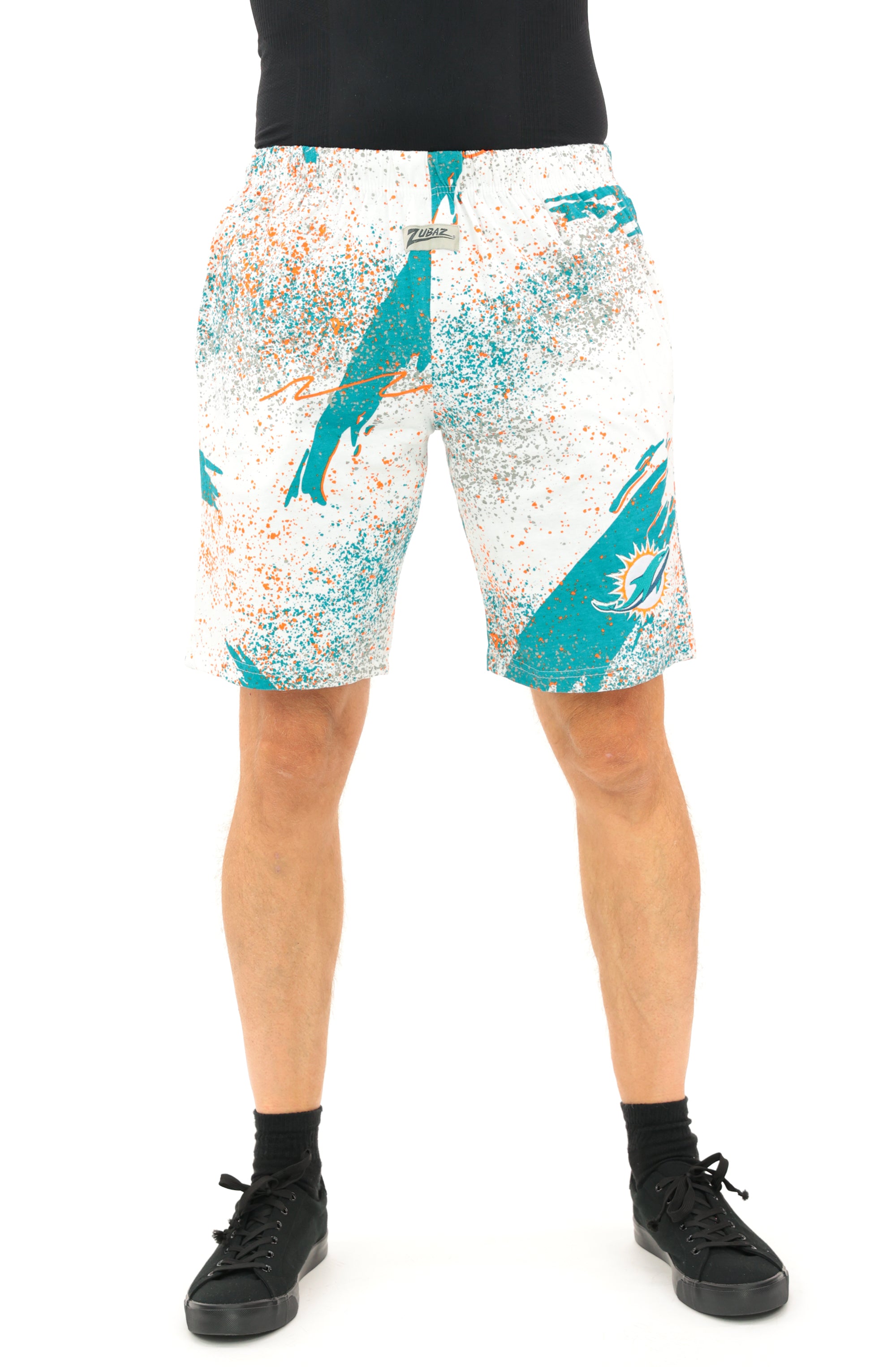 Zubaz NFL Adult Unisex Z88 Embroidered Confetti 3 Team Color Shorts, Miami Dolphins