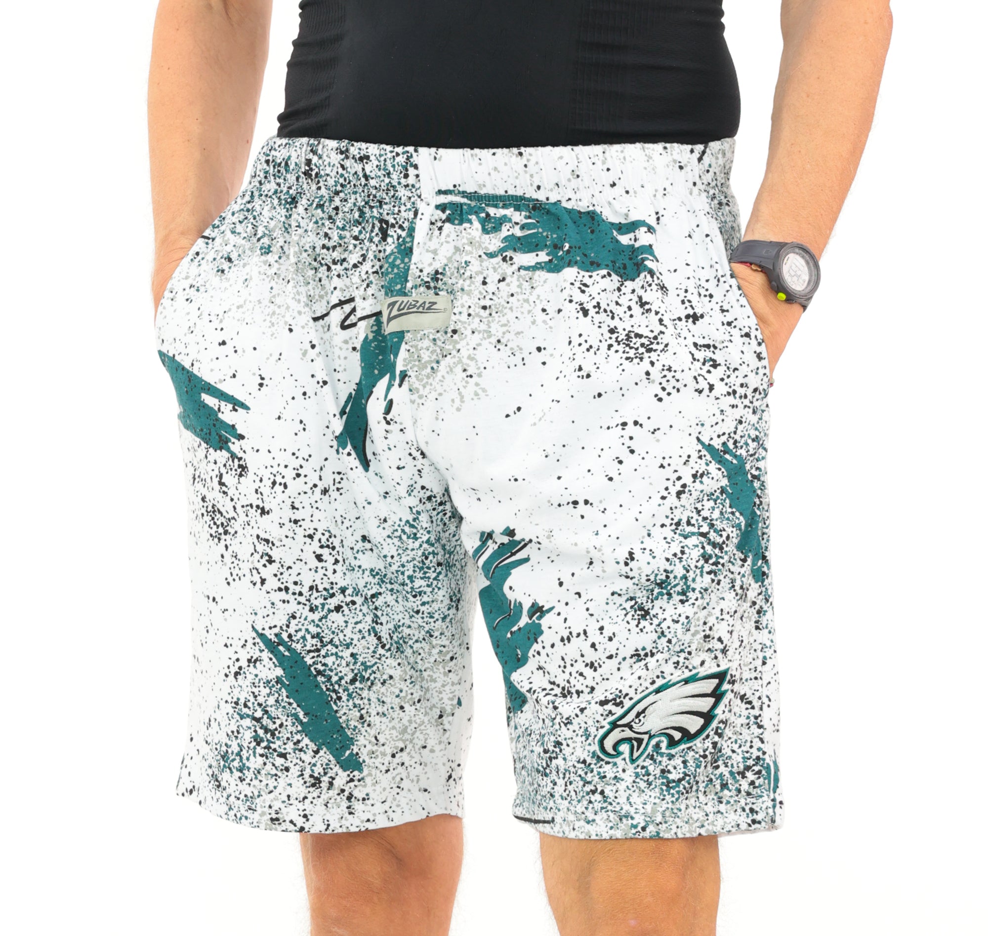 Zubaz NFL Adult Unisex Z88 Embroidered Confetti 3 Team Color Shorts, Philadelphia Eagles