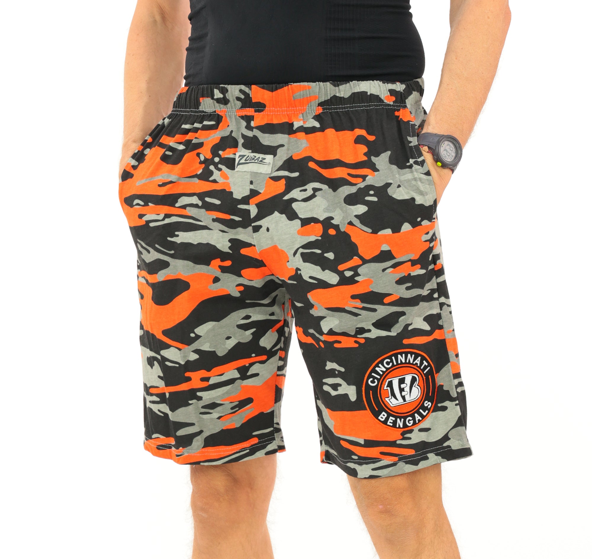 Zubaz NFL Adult Unisex Z88 Embroidered Alt Camo Shorts, Cincinnati Bengals