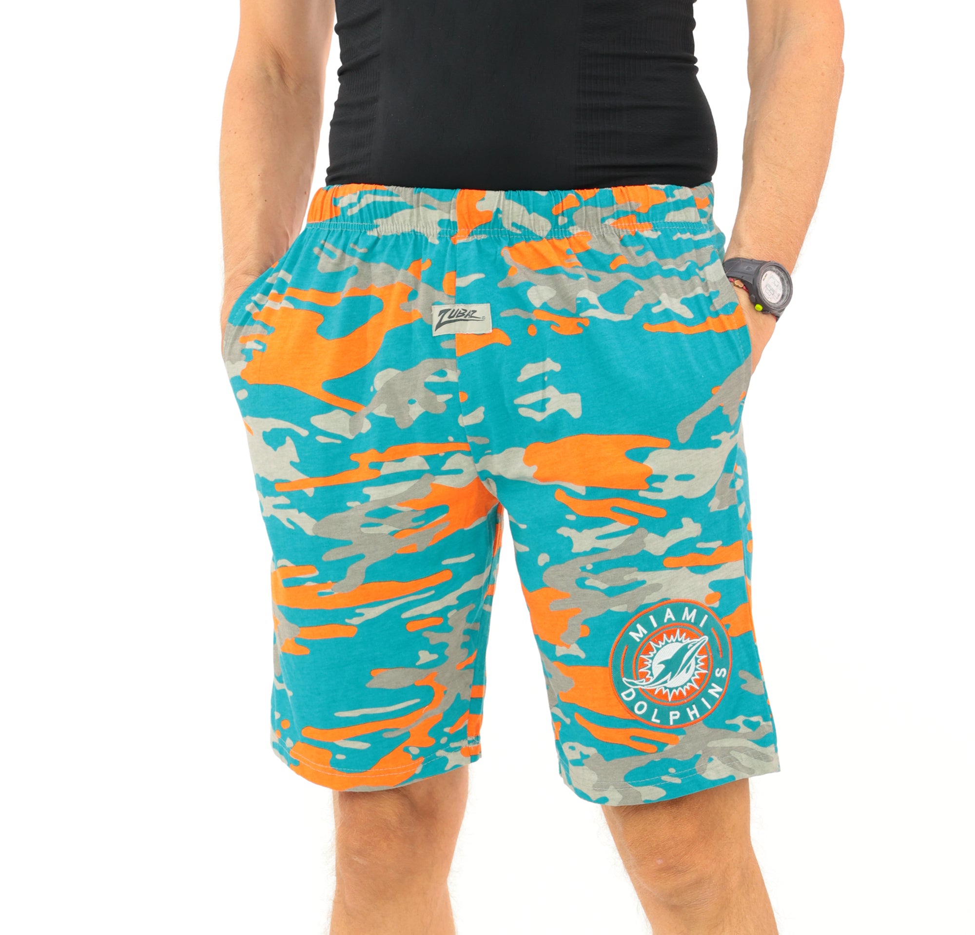 Zubaz NFL Adult Unisex Z88 Embroidered Alt Camo Shorts, Miami Dolphins