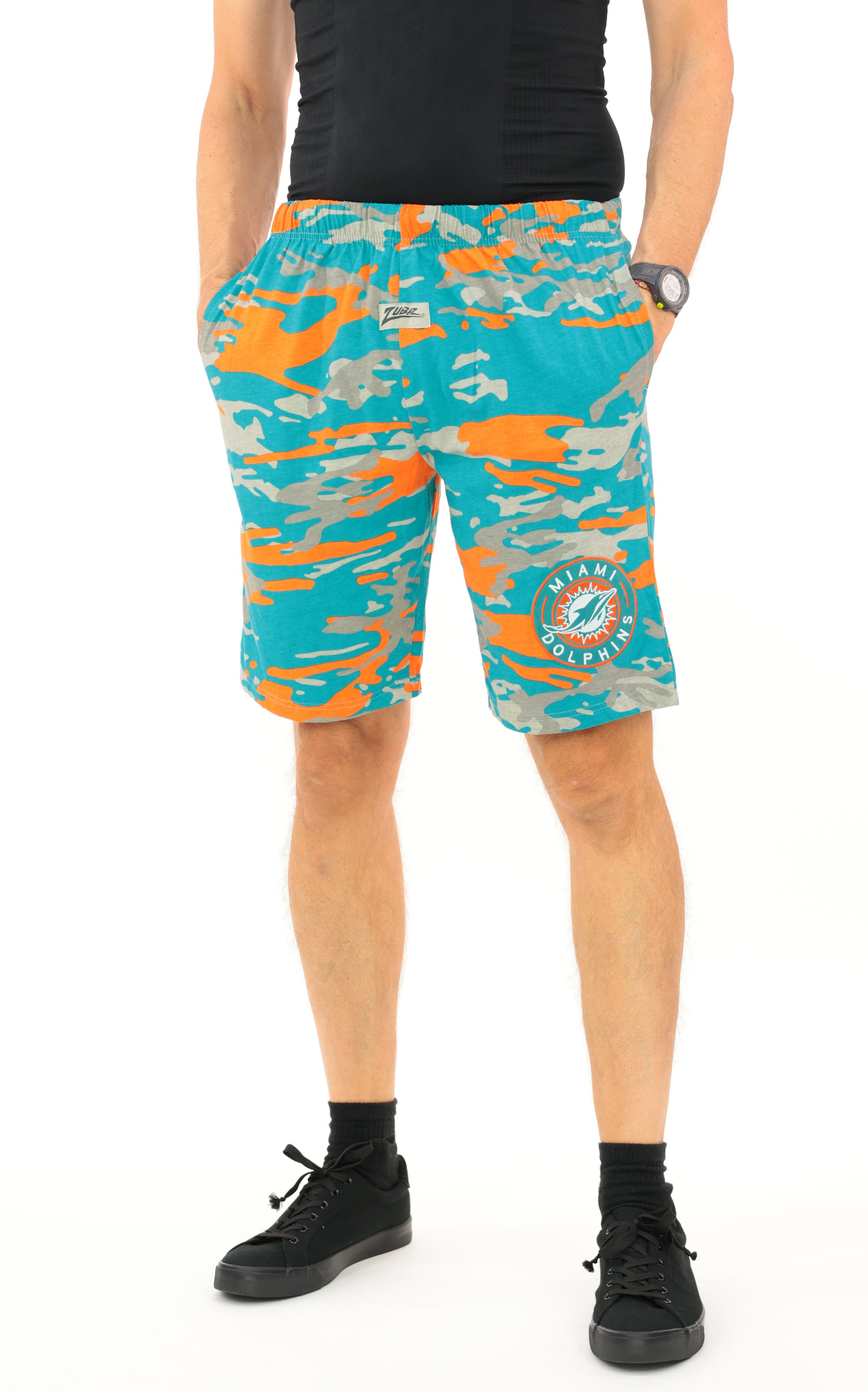 Zubaz NFL Adult Unisex Z88 Embroidered Alt Camo Shorts, Miami Dolphins