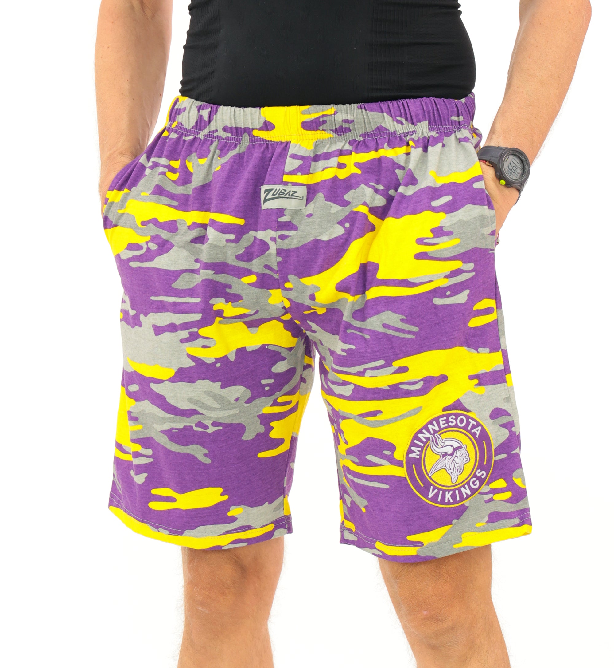 Zubaz NFL Adult Unisex Z88 Embroidered Alt Camo Shorts, Minnesota Viki