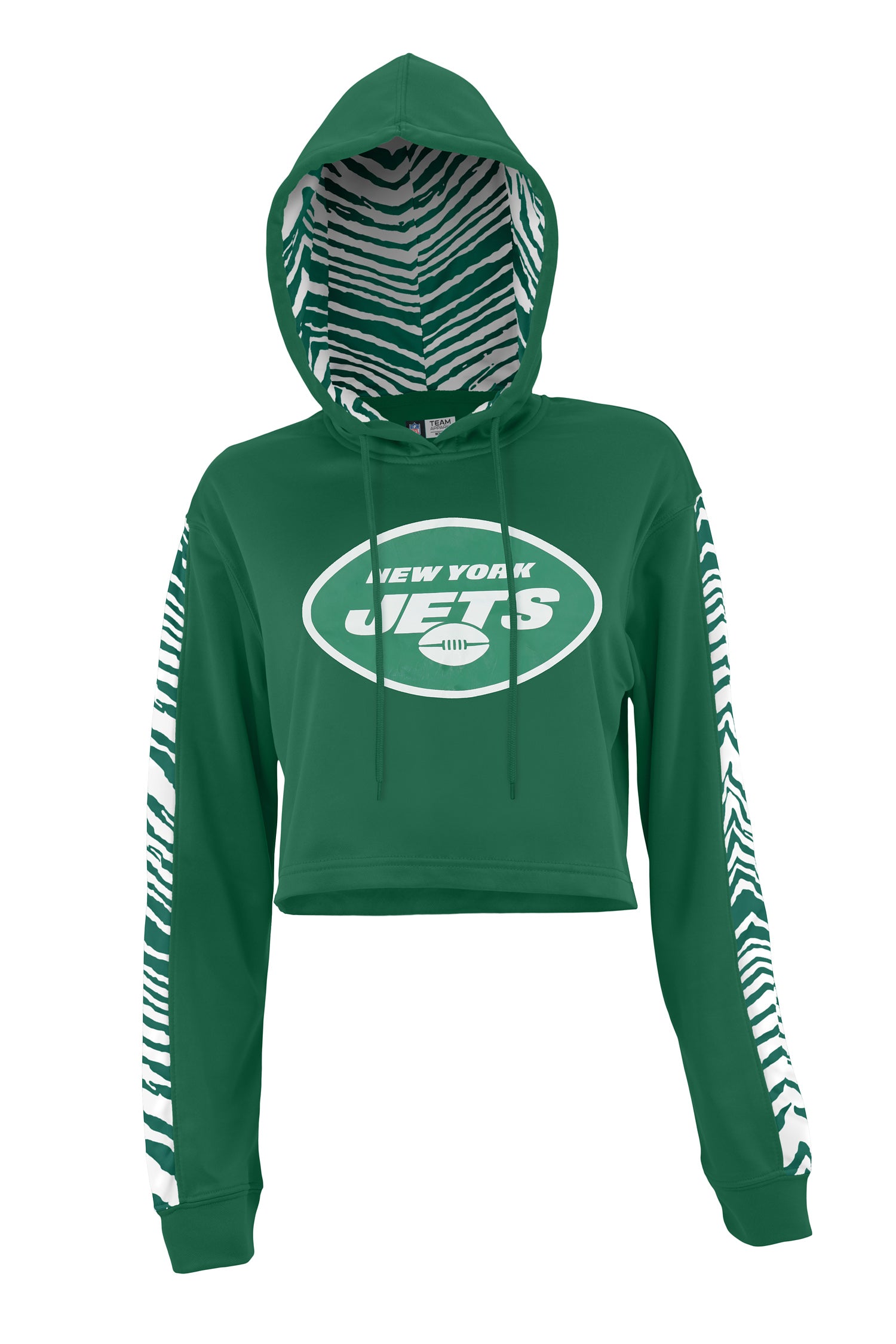 Zubaz NFL Women's New York Jets Zebra Team Logo Crop Top Hoodie