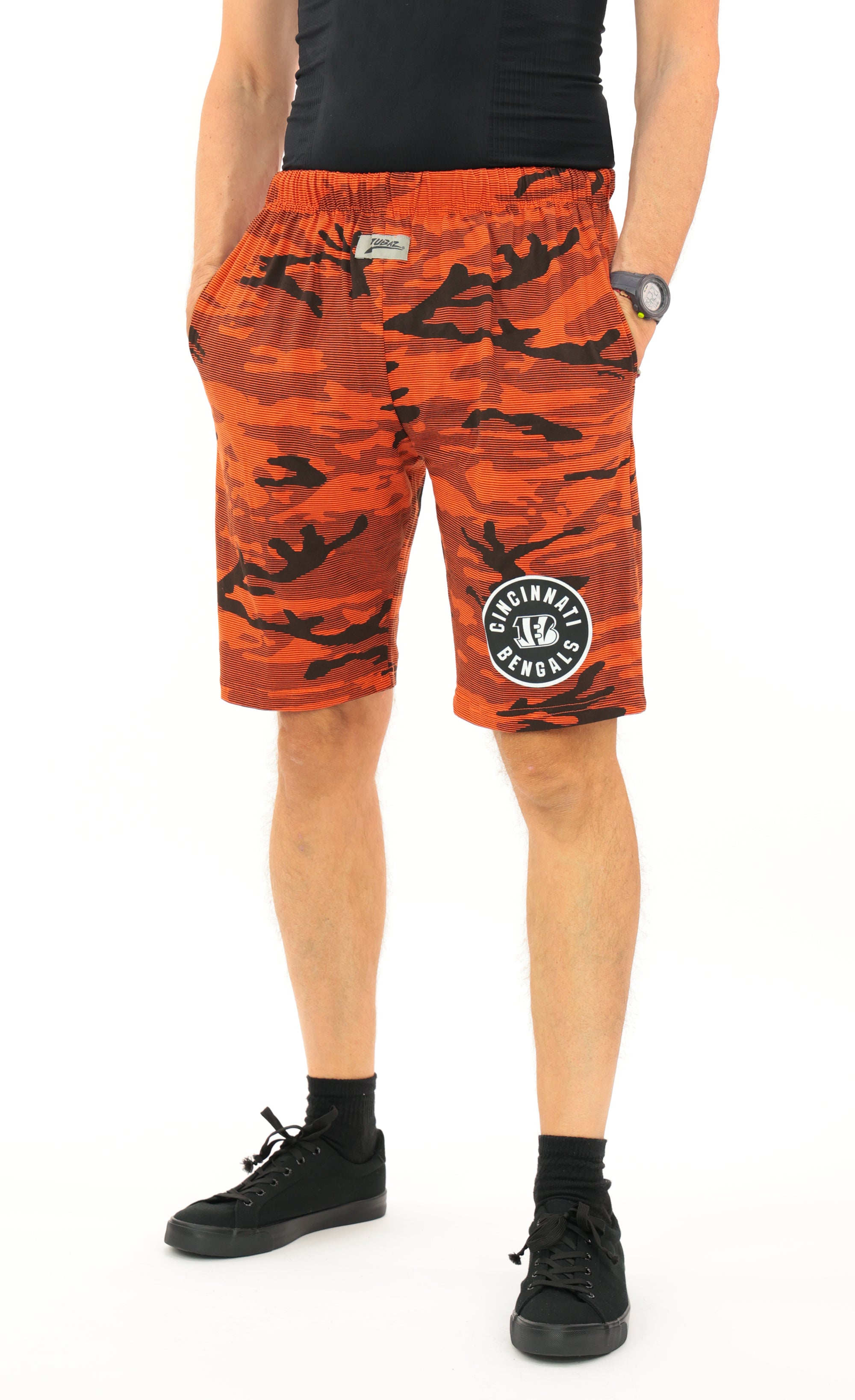 Zubaz NFL Adult Unisex Z88 Camo Lines Shorts, Cincinnati Bengals