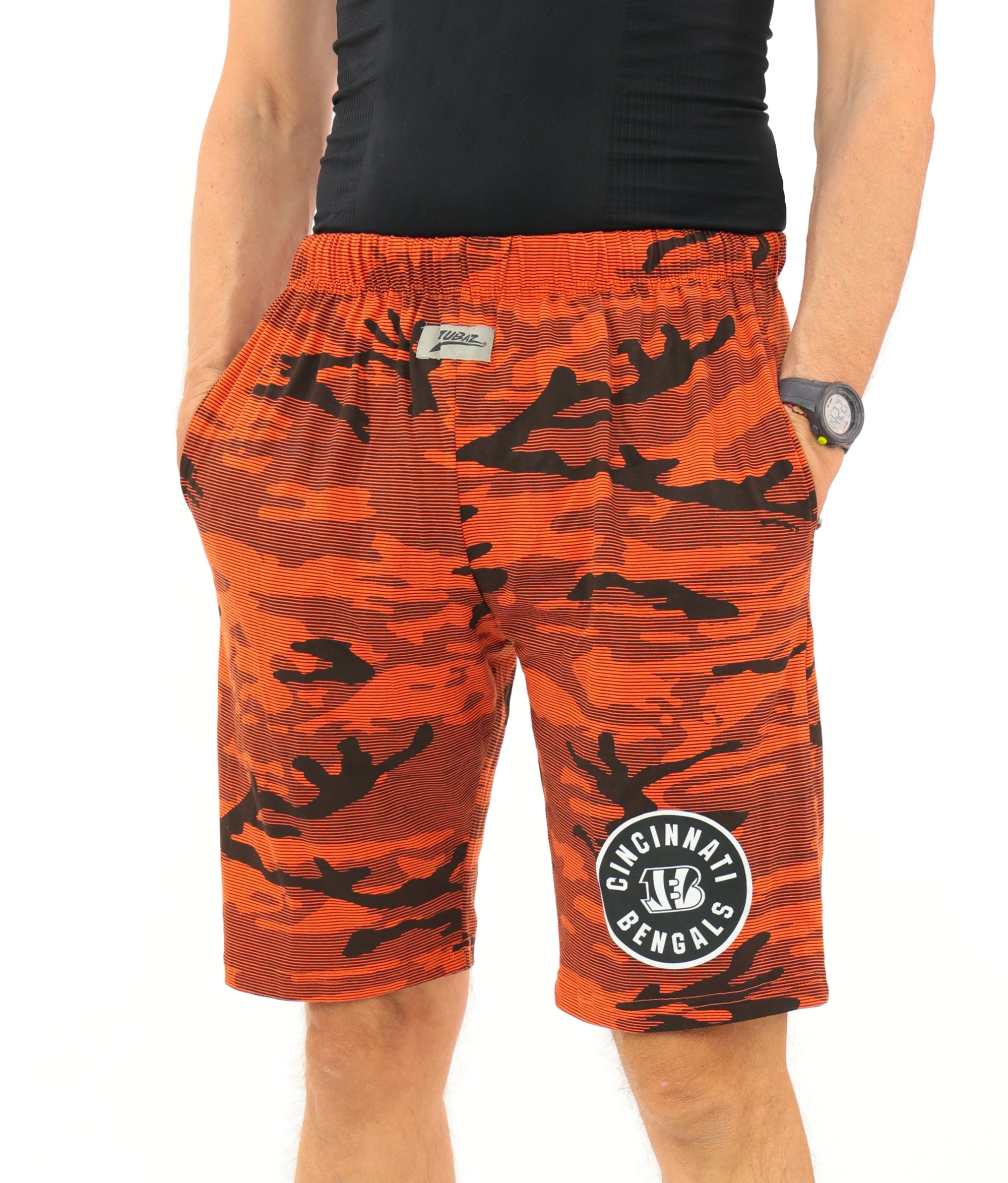 Zubaz NFL Adult Unisex Z88 Camo Lines Shorts, Cincinnati Bengals