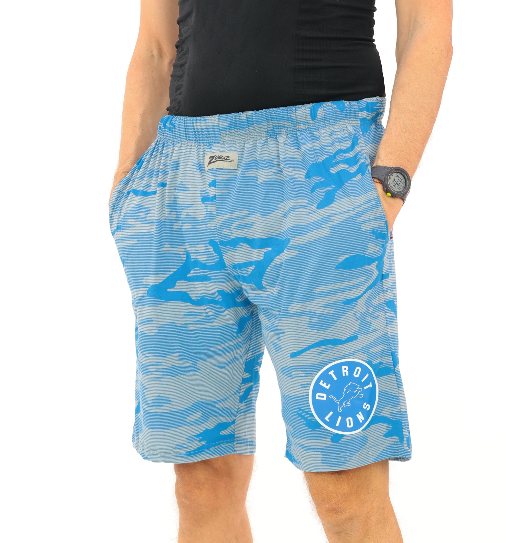 Zubaz NFL Adult Unisex Z88 Camo Lines Shorts, Detroit Lions