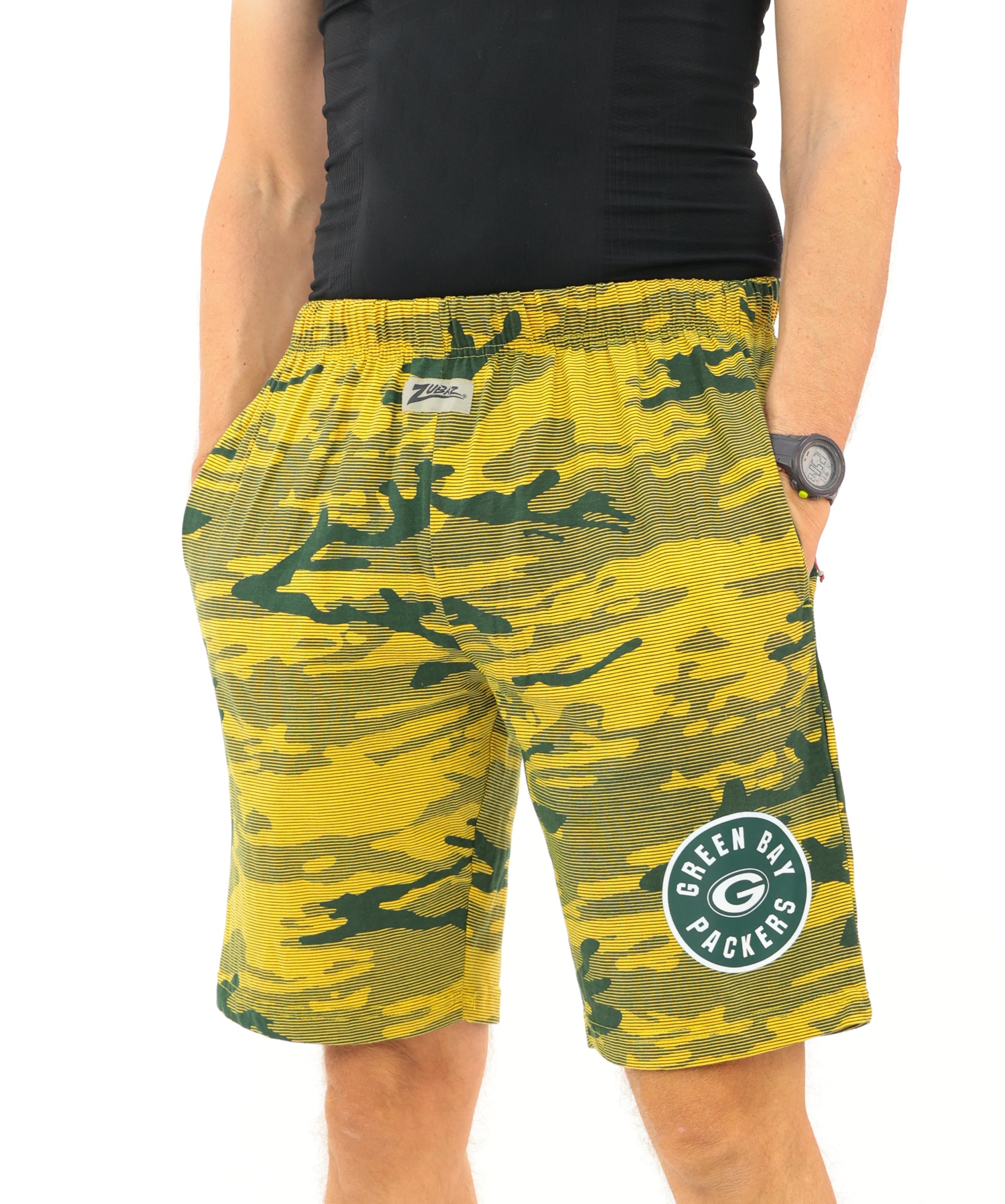 Zubaz NFL Adult Unisex Z88 Camo Lines Shorts, Green Bay Packers