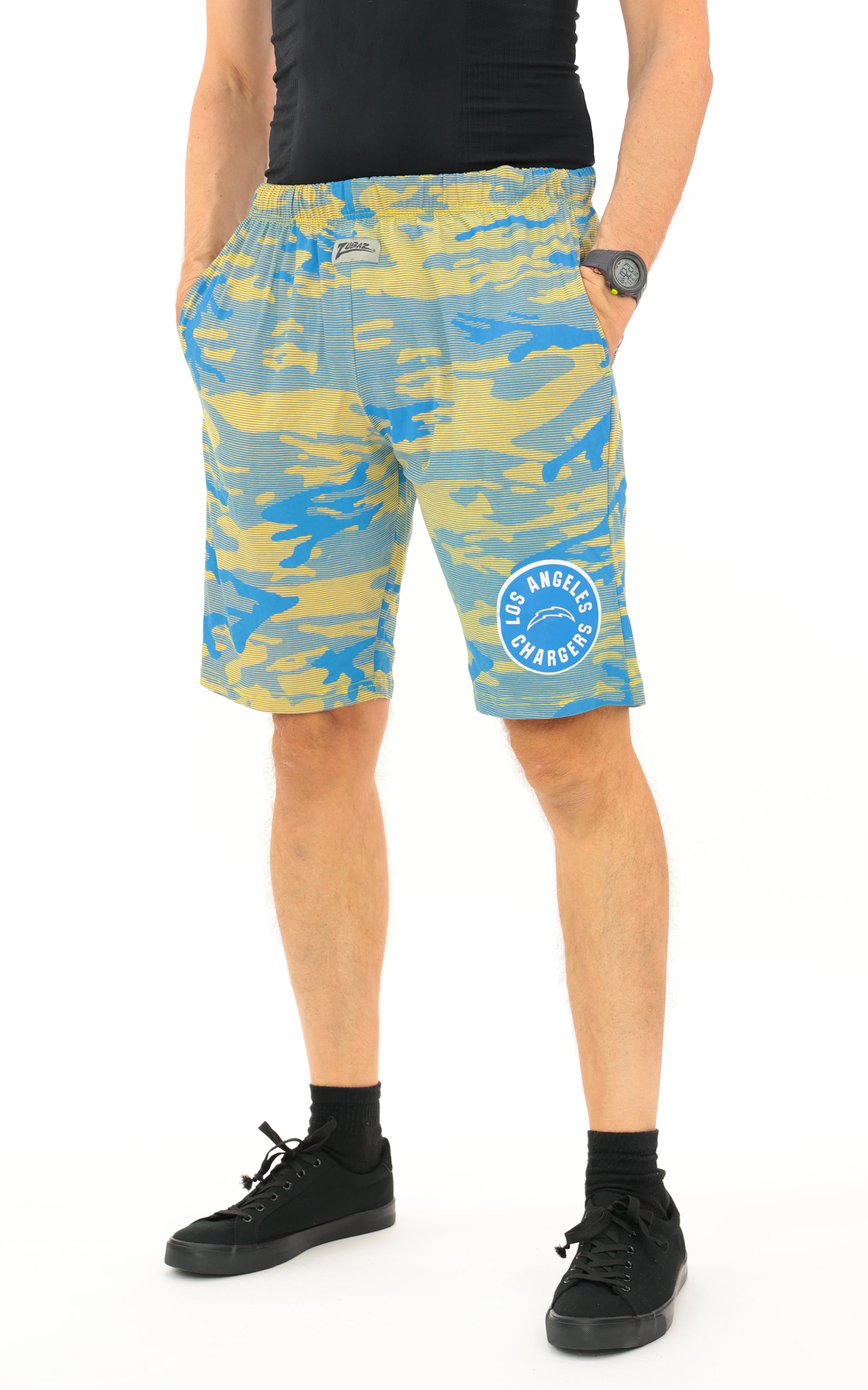 Zubaz NFL Adult Unisex Z88 Camo Lines Shorts, Los Angeles Chargers