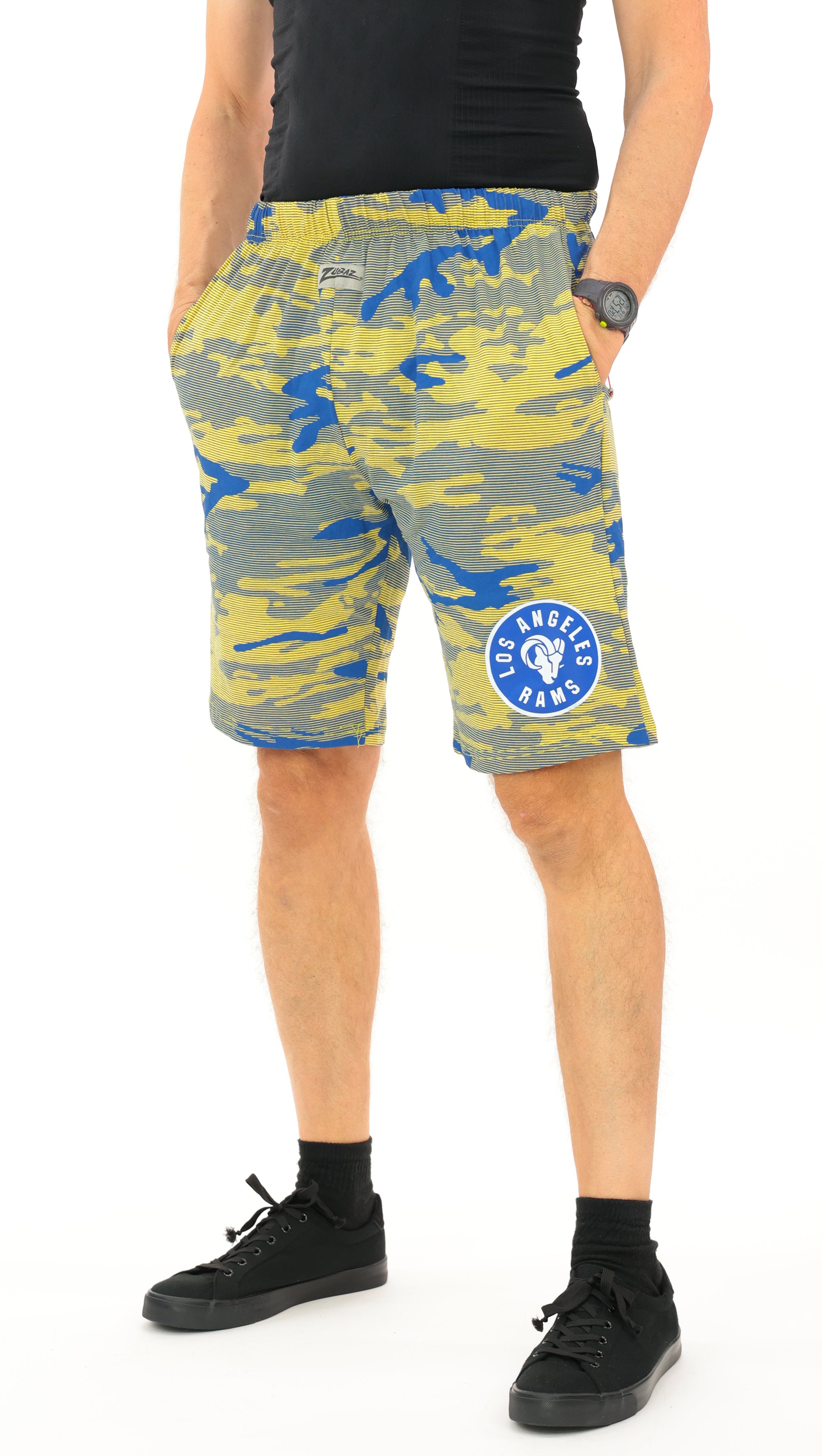 Zubaz NFL Adult Unisex Z88 Camo Lines Shorts, Los Angeles Rams