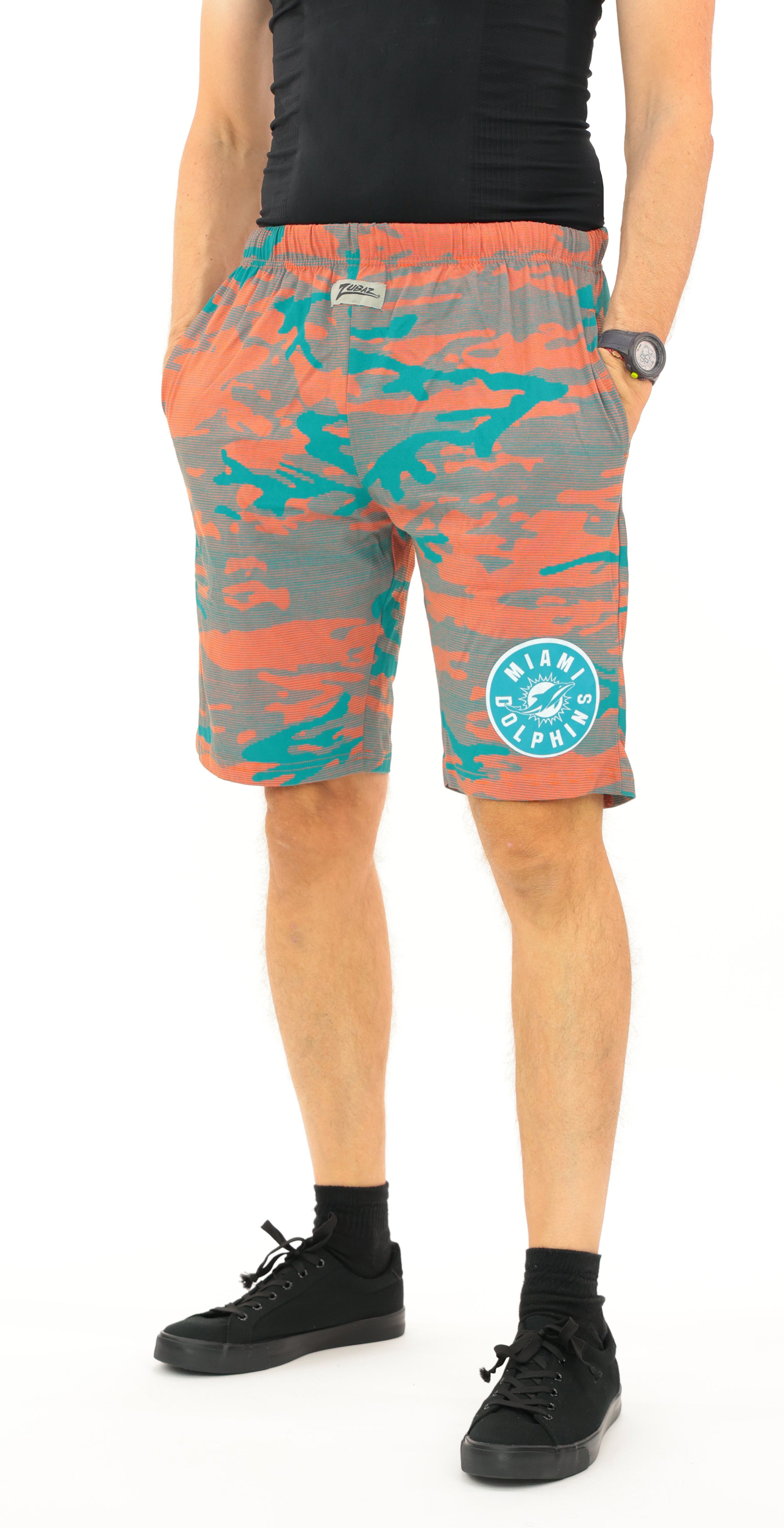 Zubaz NFL Adult Unisex Z88 Camo Lines Shorts, Miami Dolphins