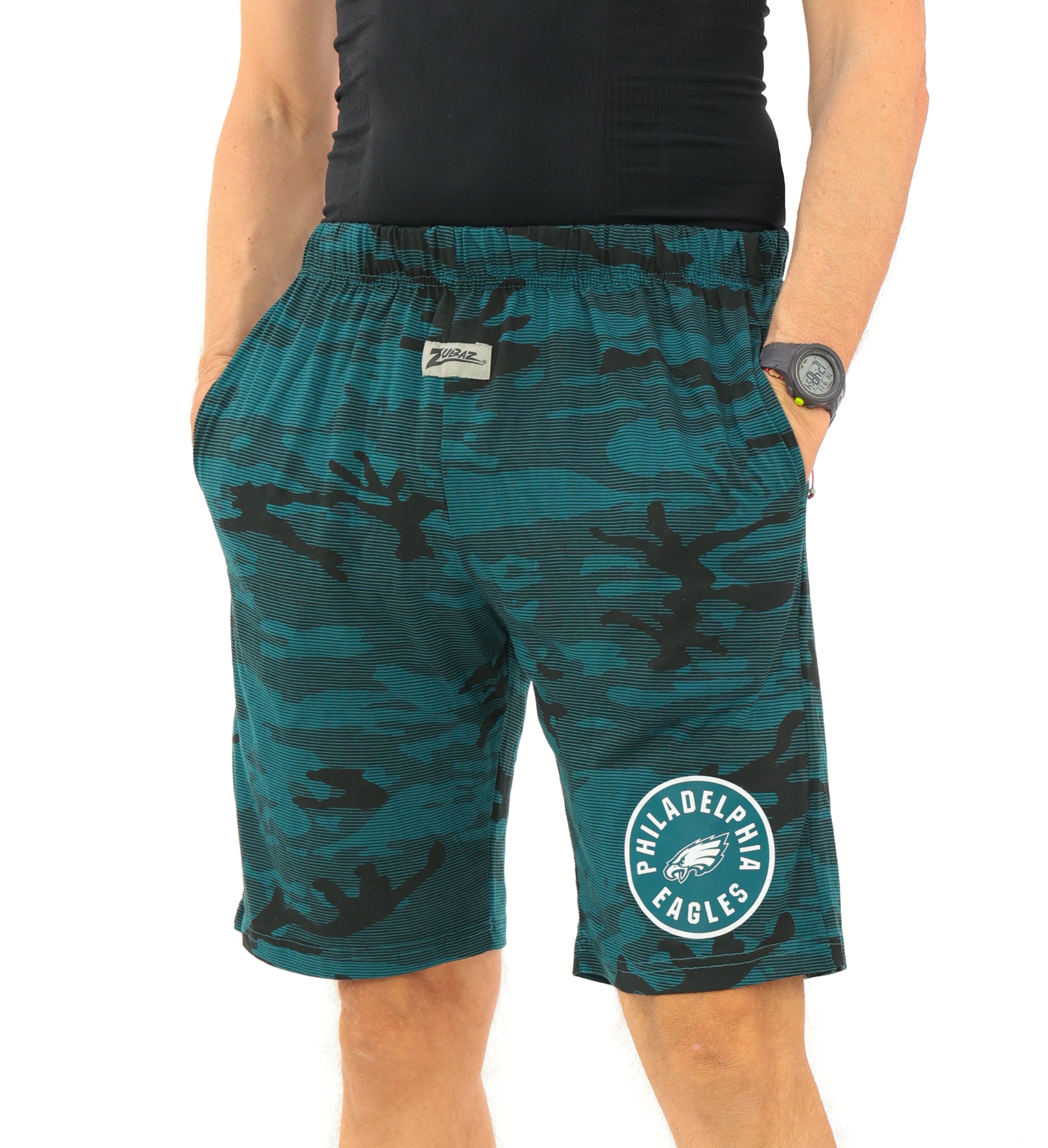 Zubaz NFL Adult Unisex Z88 Camo Lines Shorts, Philadelphia Eagles