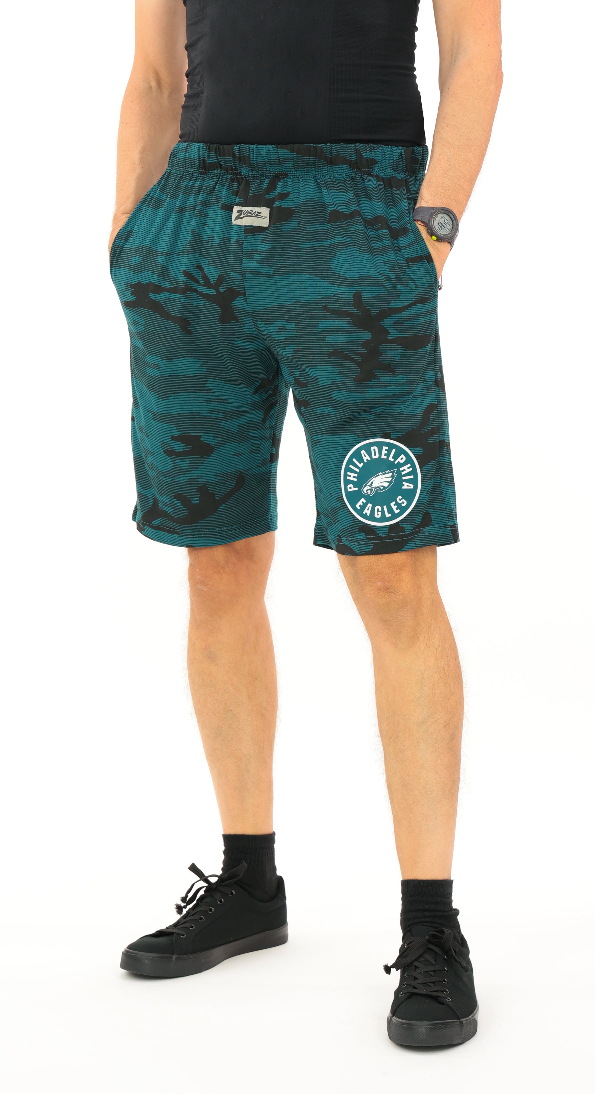 Zubaz NFL Adult Unisex Z88 Camo Lines Shorts, Philadelphia Eagles