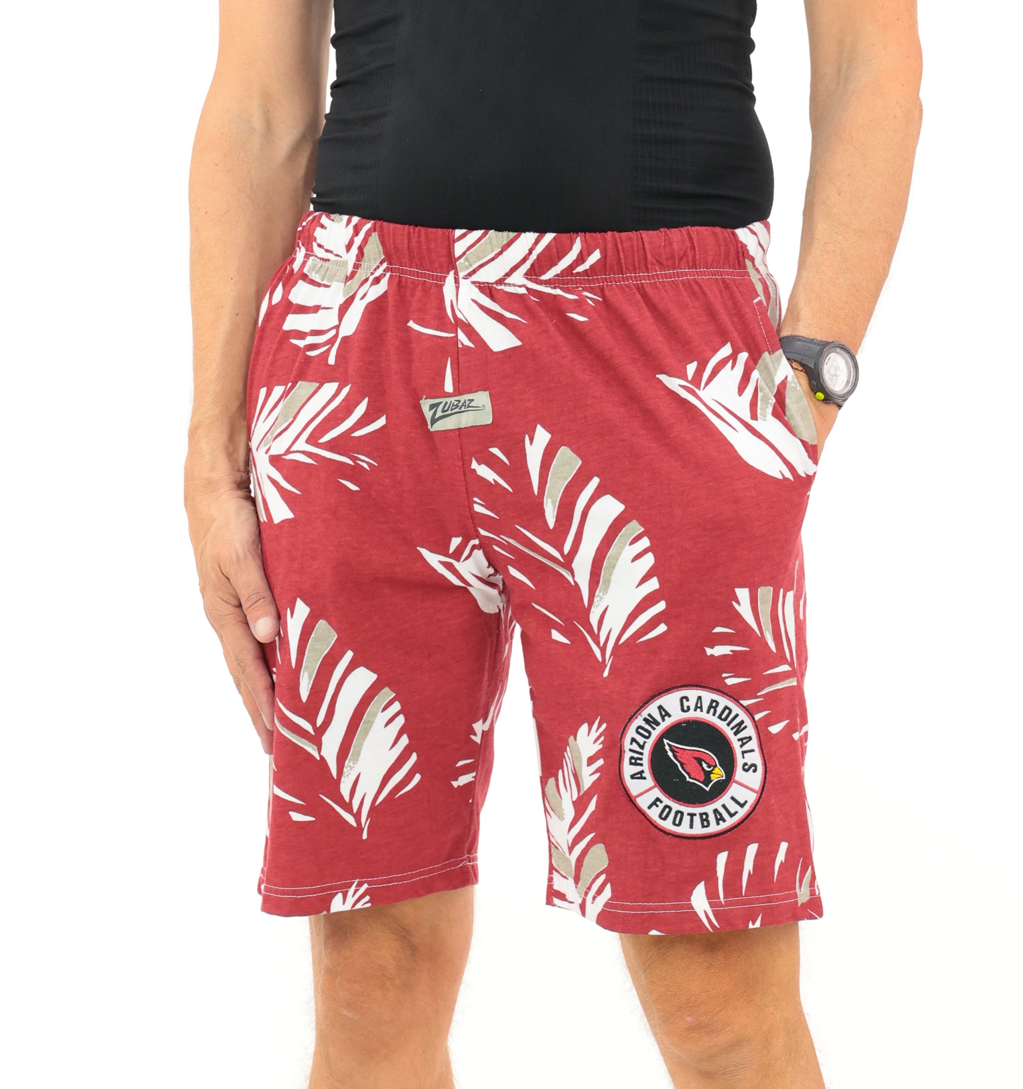 Zubaz NFL Adult Unisex Z88 Embroidered Leaf 3 Team Color Shorts, Arizona Cardinals