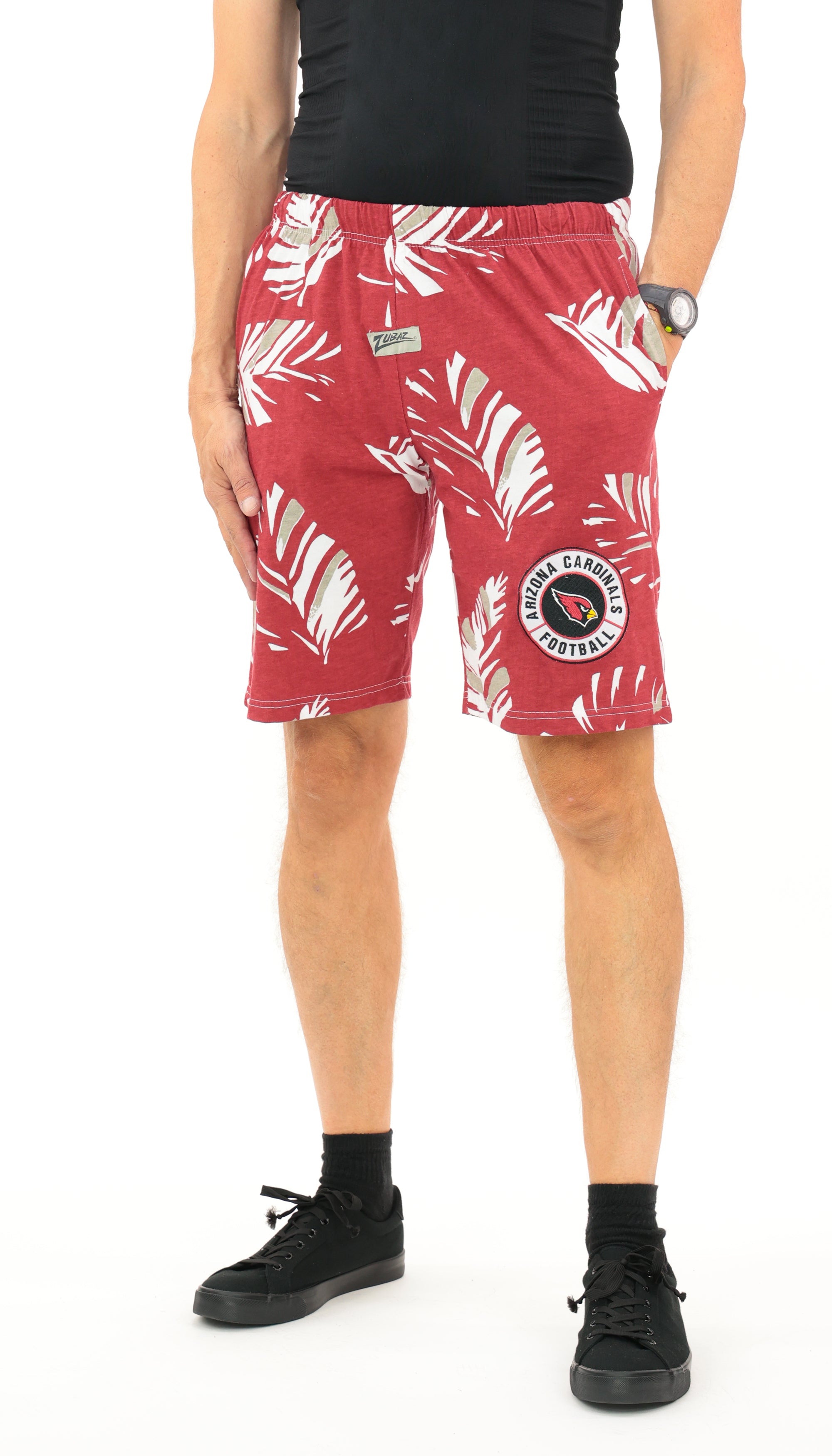 Zubaz NFL Adult Unisex Z88 Embroidered Leaf 3 Team Color Shorts, Arizona Cardinals
